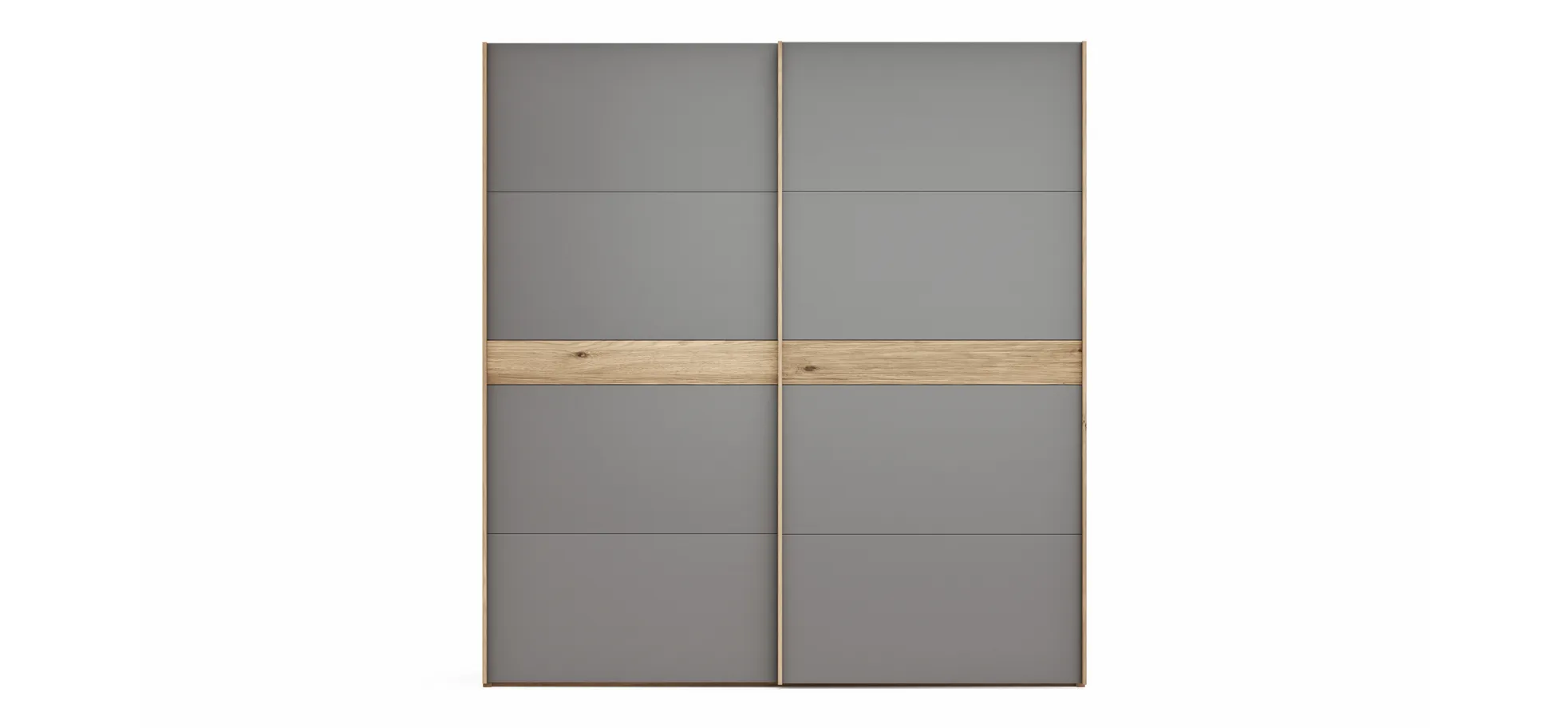 Schwebetürenschrank Viana - B ca. 212 cm, Lack, Steingrau, Riffholz, Balkeneiche