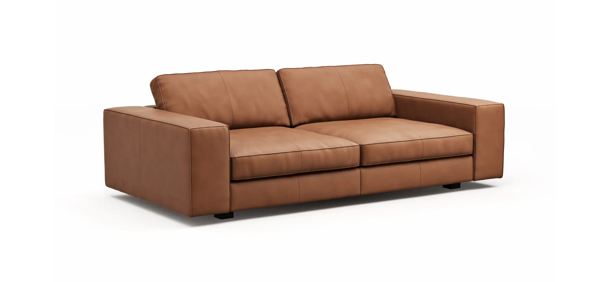 Sofa Aprino 1 - 3,5-Sitzer XL, Dickleder, Cognac, Armlehne Block breit