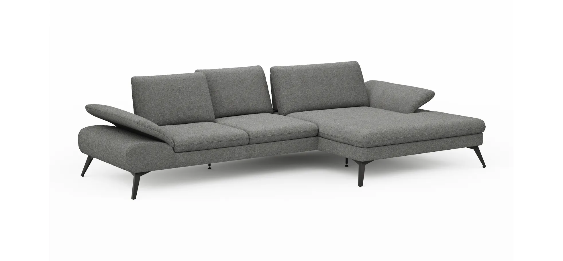 Ecksofa Collina - 2,5-Sitzer, Longchair rechts, Stoff, Dunkelgrau