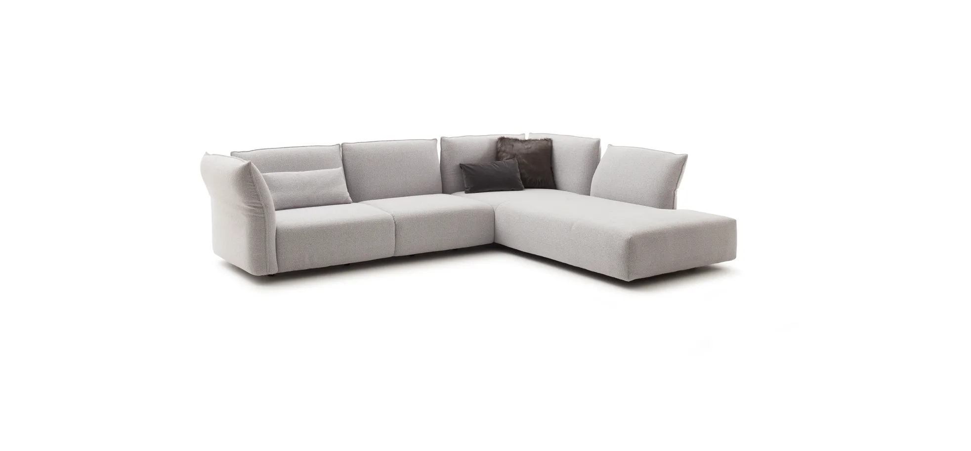 Ecksofa Motone - 2,5-Sitzer mit Ecke rechts, Stoff, Hellgrau