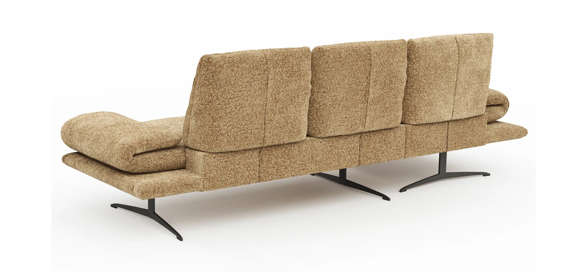 Ecksofa Lucero 2.0 - Longchair mit 2-Sitzer rechts inkl. Sitztiefenverstellung, Drehsitz und Sitztiefe verstellbar, Stoff, Cognac