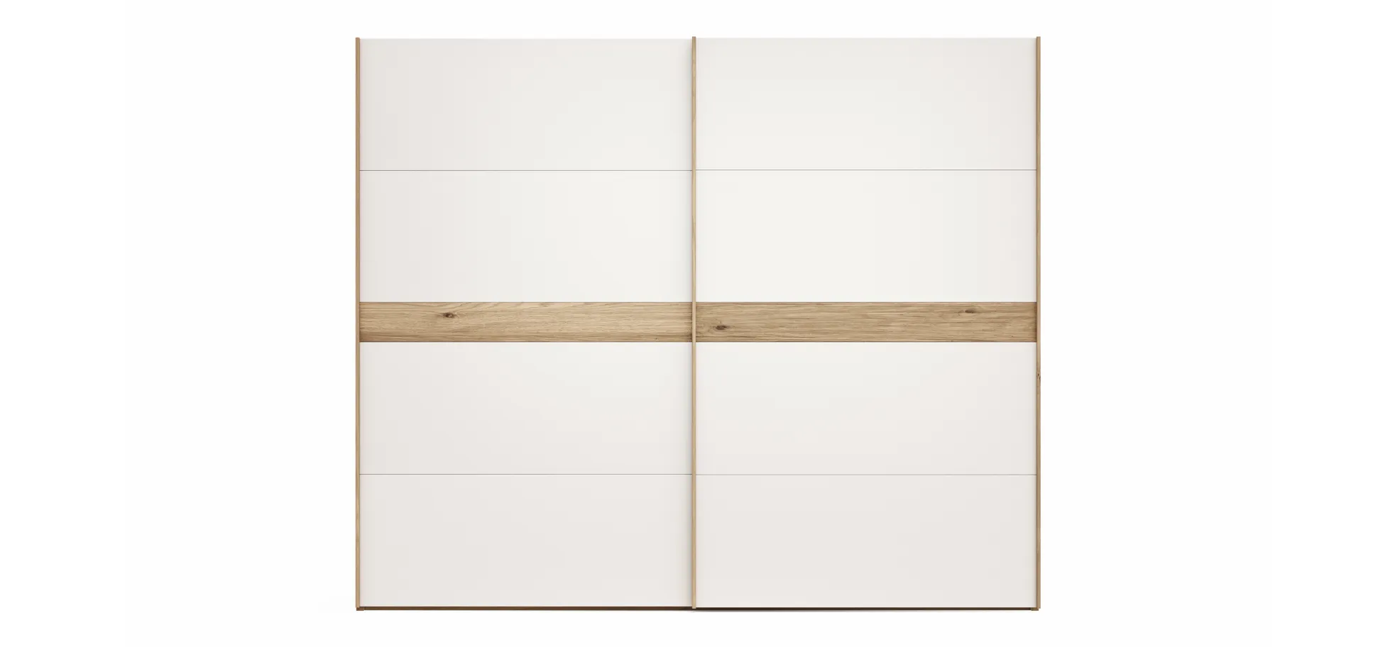 Schwebetürenschrank Viana - B ca. 271 cm, Lack, Weiß, Riffholz, Balkeneiche