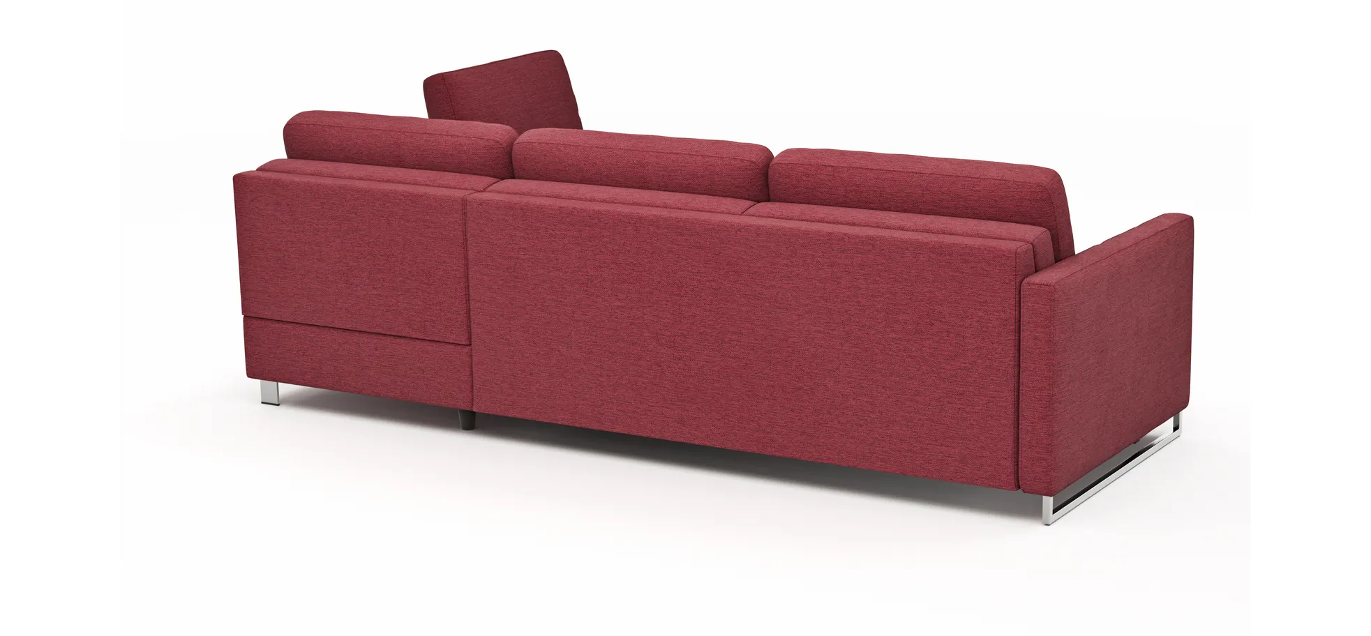 Ecksofa Nuoro - 2-Sitzer mit Longchair rechts inkl. Schlaffunktion und Bettkasten, Stoff, Rubin