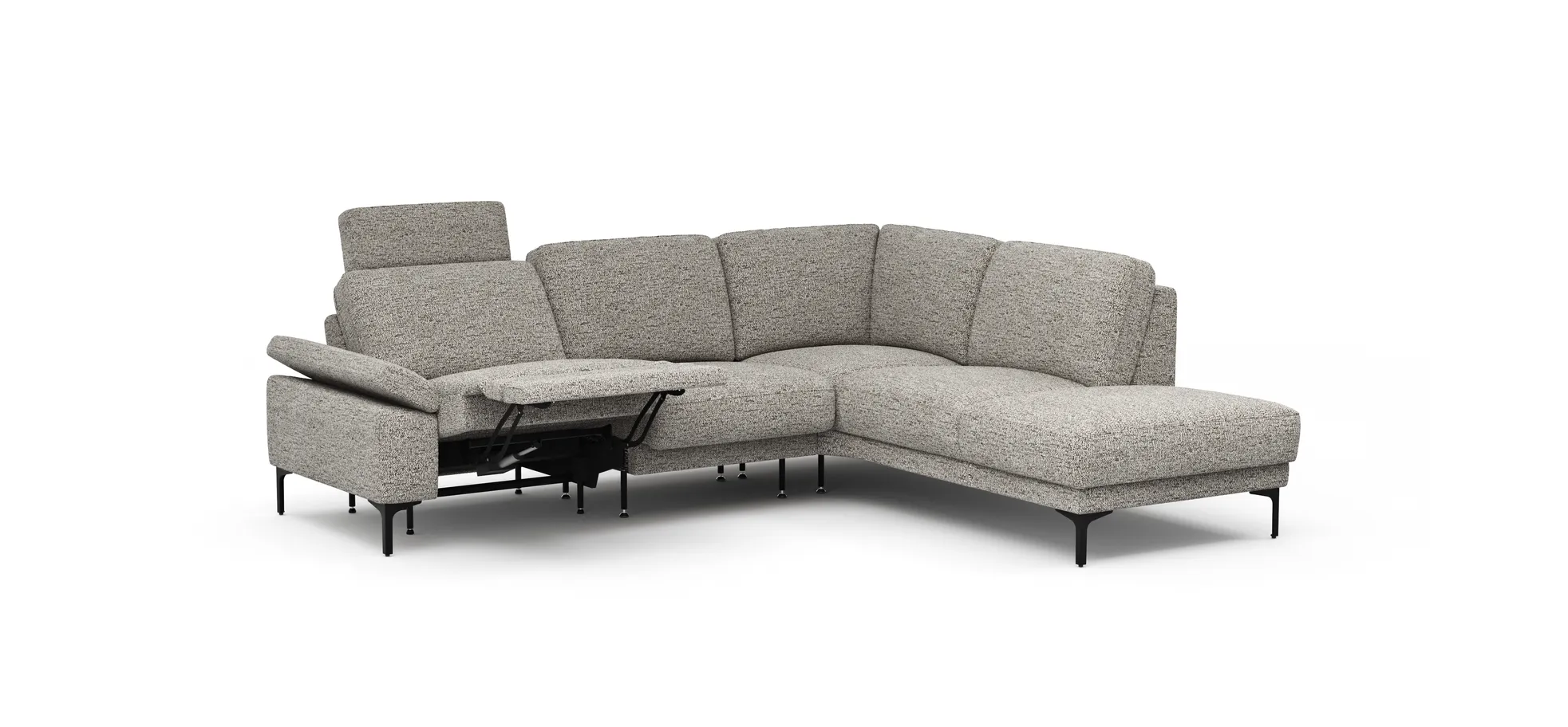 Ecksofa Matero - 2-Sitzer mit Ecke rechts inkl. Relaxfunktion motorisch und Sitzvorzug, Stoff, Graubeige