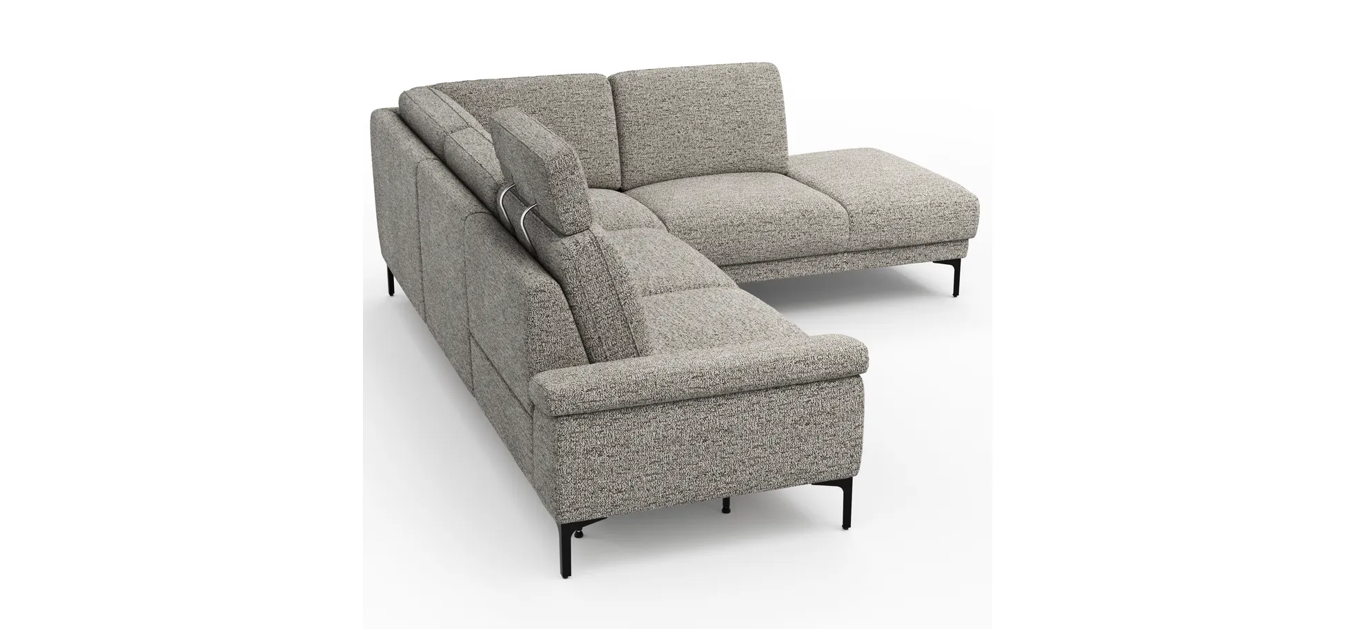 Ecksofa Matero - 2-Sitzer mit Ecke rechts inkl. Relaxfunktion motorisch und Sitzvorzug, Stoff, Graubeige