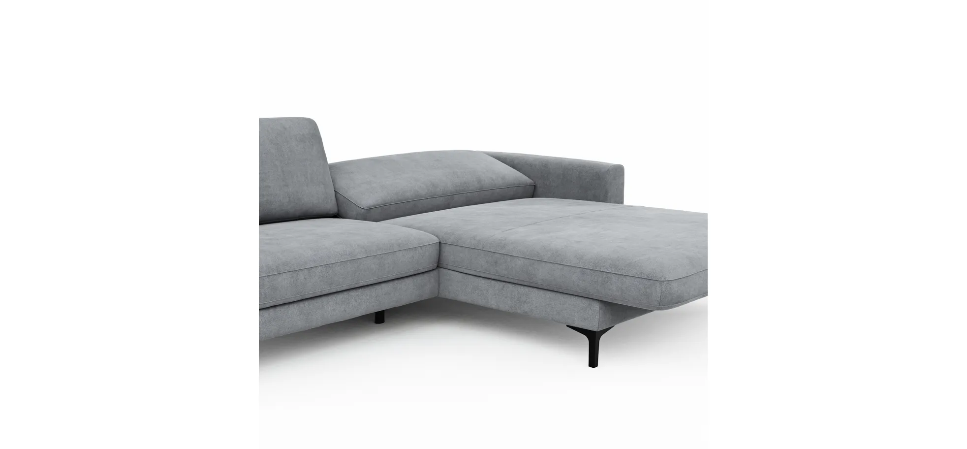 Ecksofa Oviedo - 1,5-Sitzer mit Longchair rechts inkl. Relaxfunktion (motorisch), Stoff, Grau