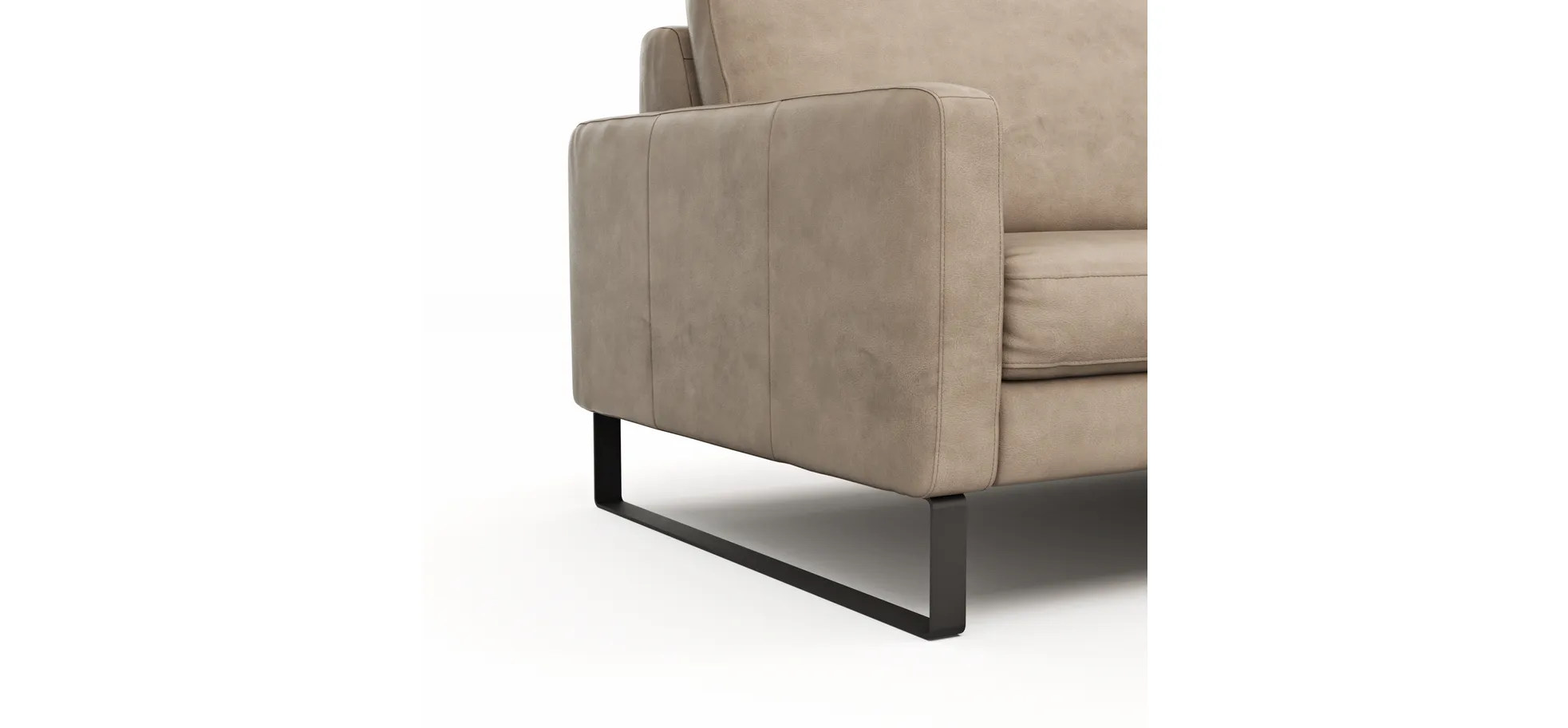 Sofa Enna - 3,5-Sitzer, Armlehne A, Leder, Taupe, Kufe, Schwarz
