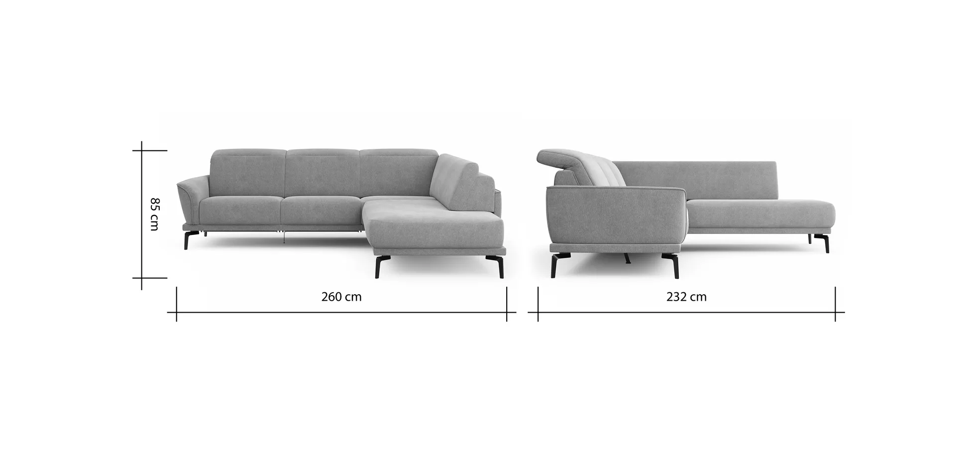 Ecksofa Amadena - 2-Sitzer mit Ecke rechts inkl. Relaxfunktion motorisch, Sitzvorzug und Kopfteilverstellung, Stoff, Creme