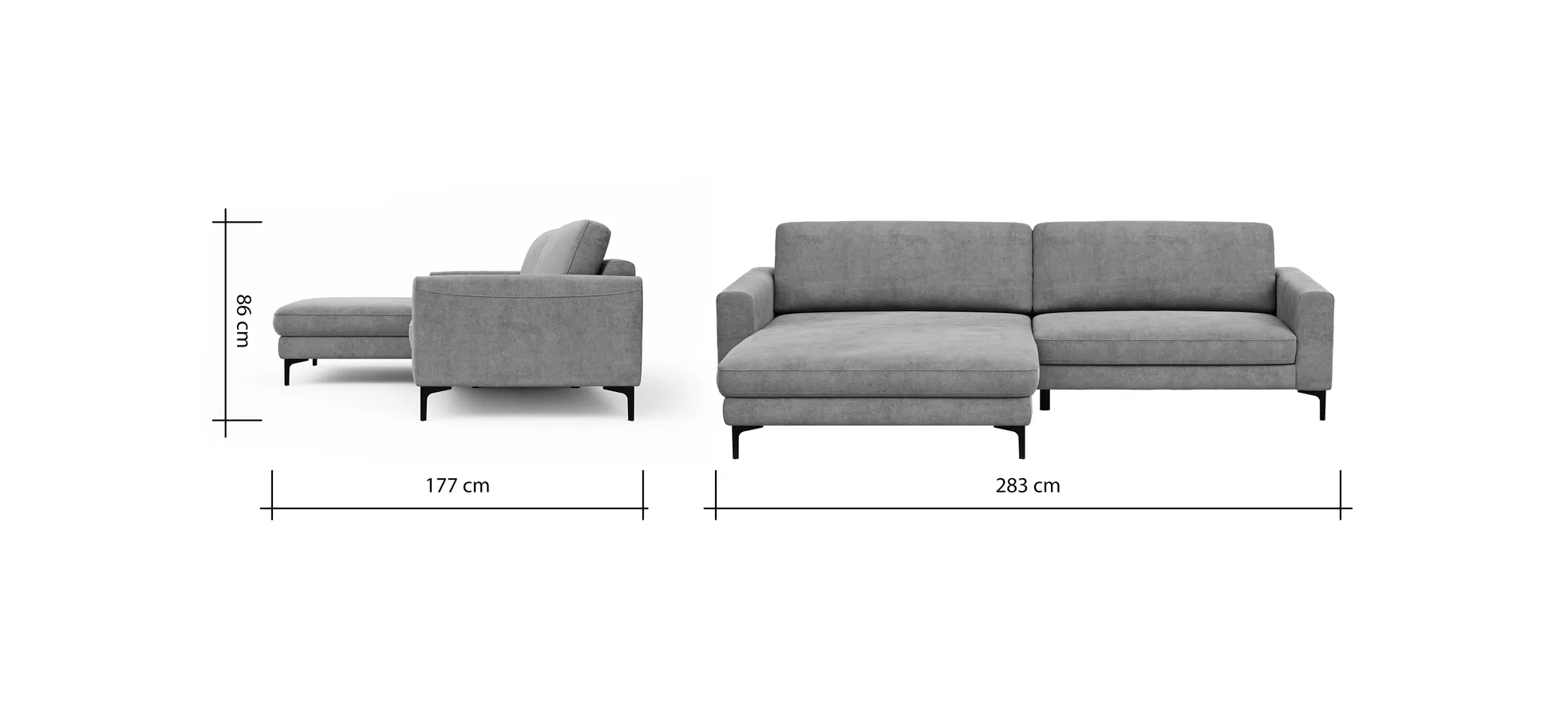 Ecksofa Oviedo - Longchair links mit 1,5-Sitzer, Stoff, Grau