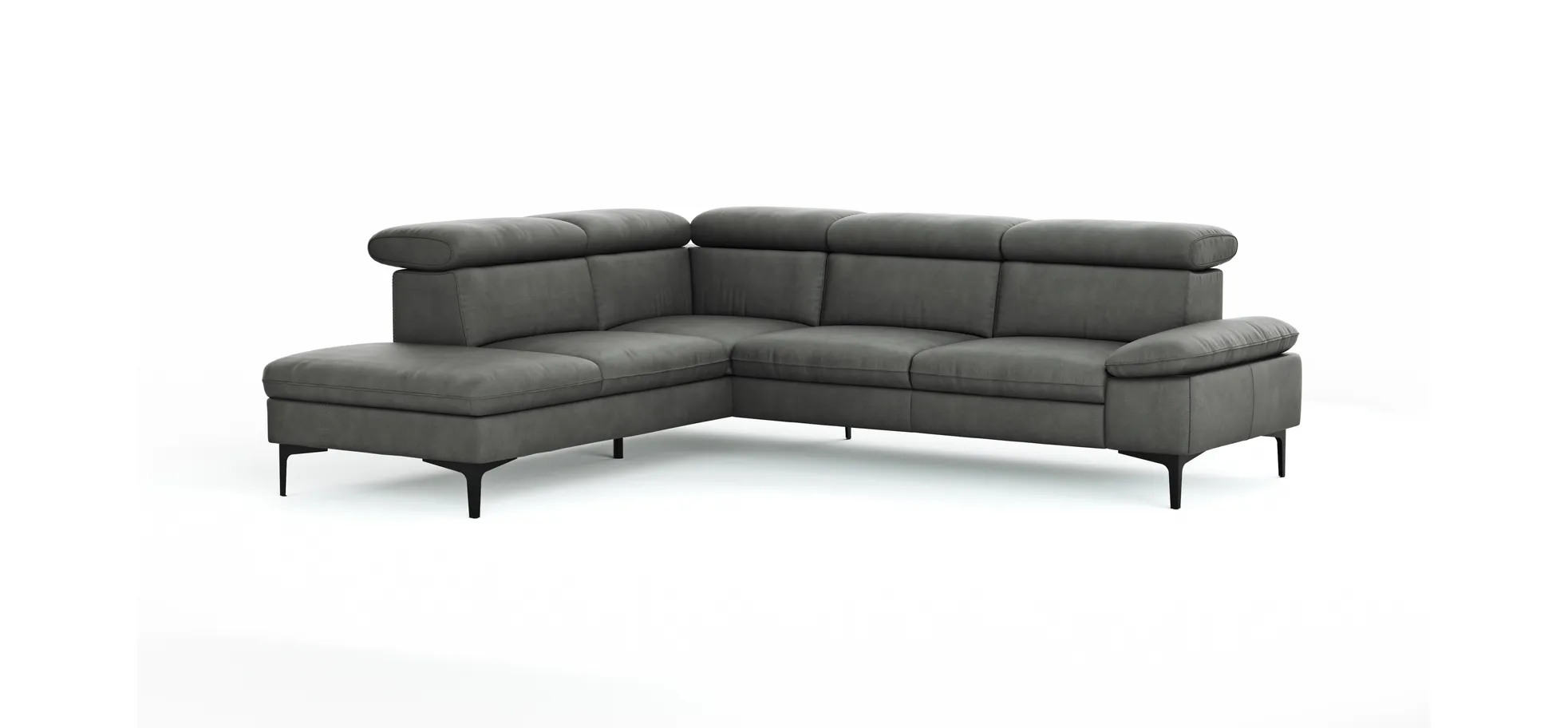 Ecksofa Felipa - Ecke links mit 2,5-Sitzer inkl. Kopfteil verstellbar, Leder, Grau