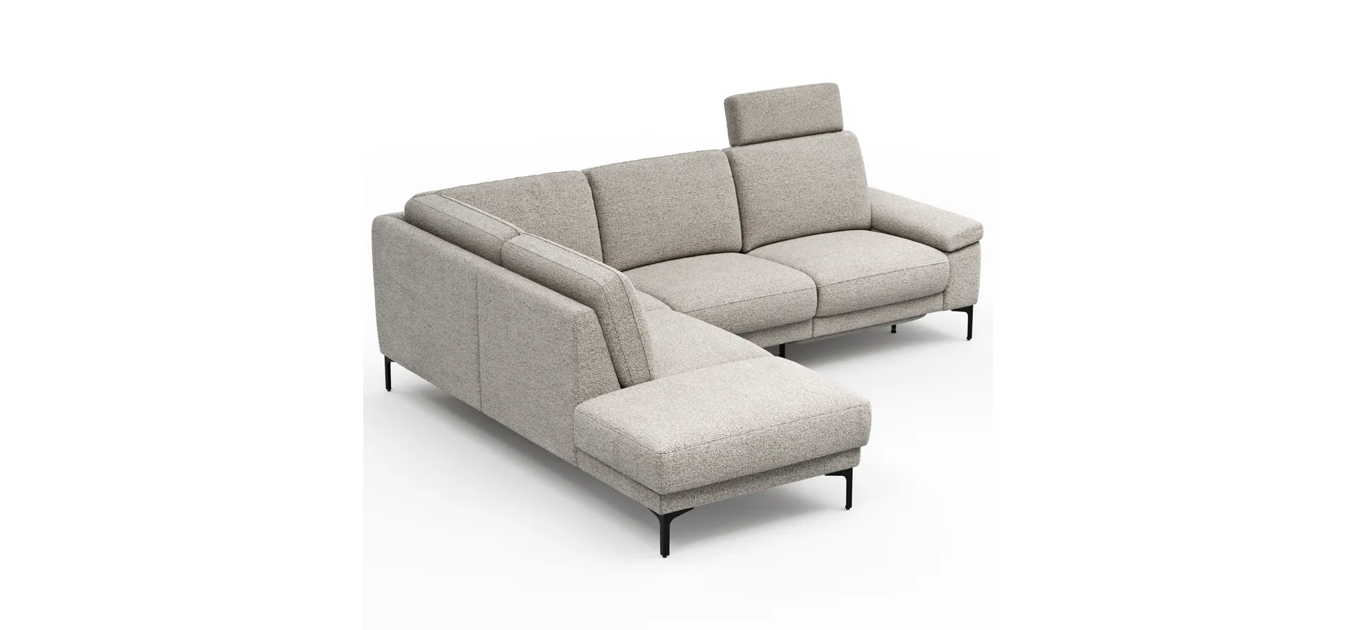 Ecksofa Matero - Ecke mit 2-Sitzer rechts inkl. Relaxfunktion motorisch und Sitzvorzug, Stoff, Hellgrau