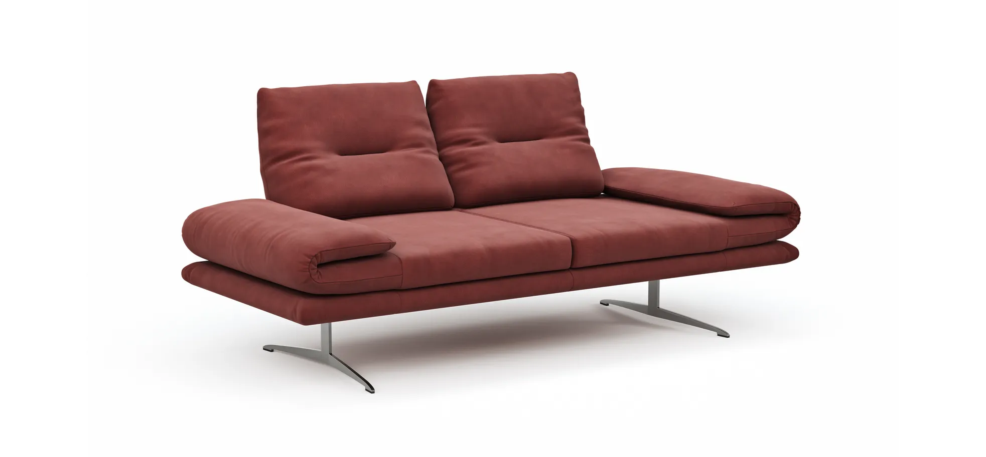 Sofa Lucero - 2,5-Sitzer inkl. Rückenlehne verstellbar, Leder, Weinrot