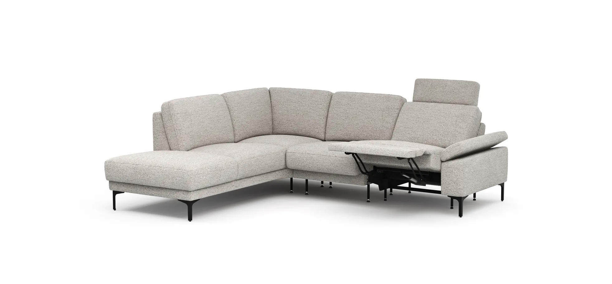 Ecksofa Matero - Ecke mit 2-Sitzer rechts inkl. Relaxfunktion motorisch und Sitzvorzug, Stoff, Hellgrau