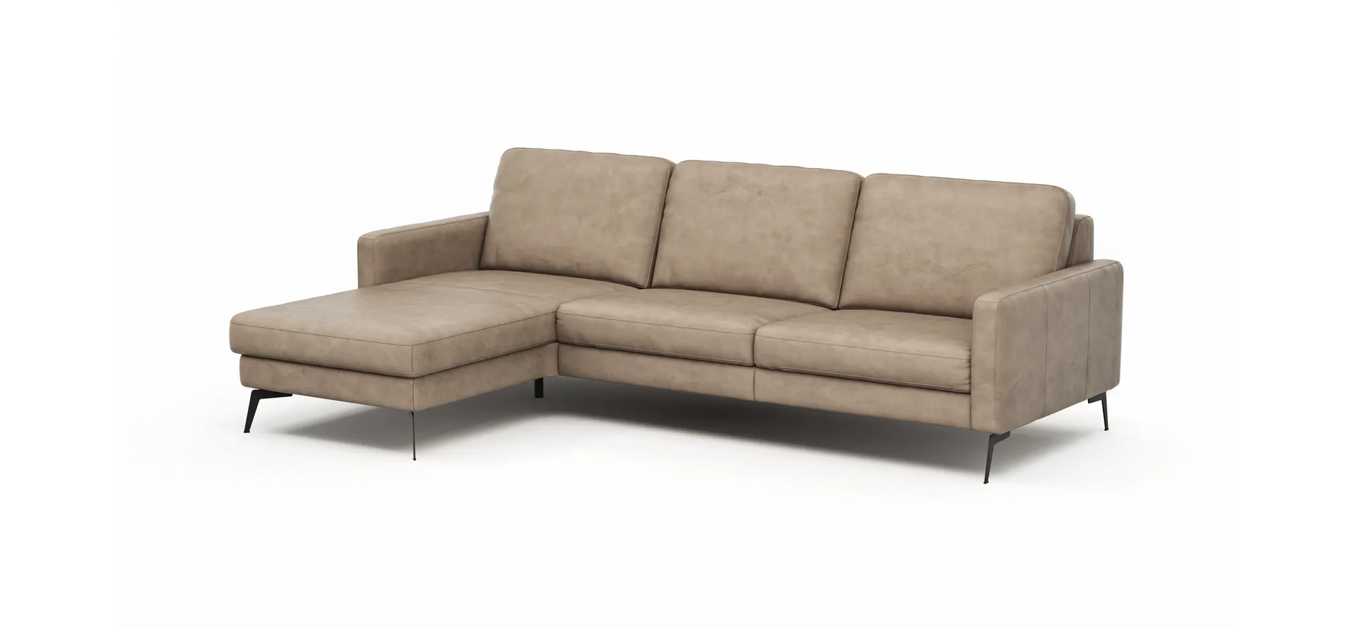 Ecksofa Enna - Longchair Links mit 3-Sitzer, Armlehne A, Leder, Taupe