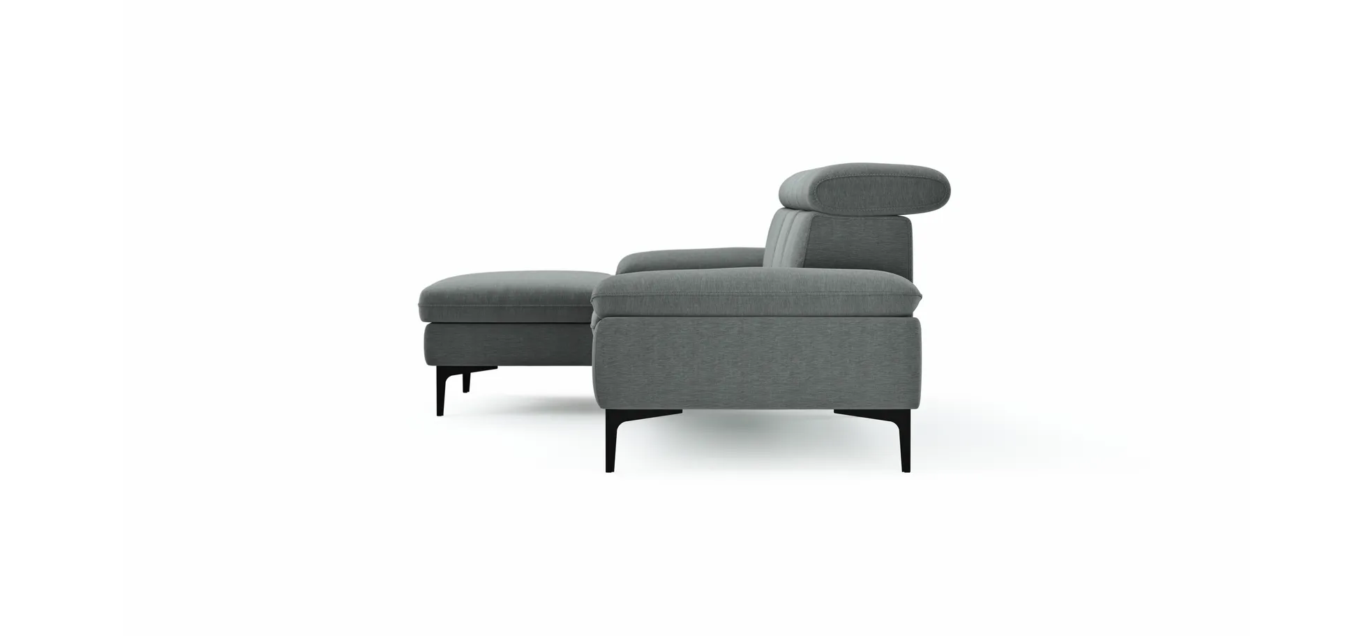 Ecksofa Felipa - Longchair links mit 2,5-Sitzer inkl. Kopfteil verstellbar, Stoff, Grau
