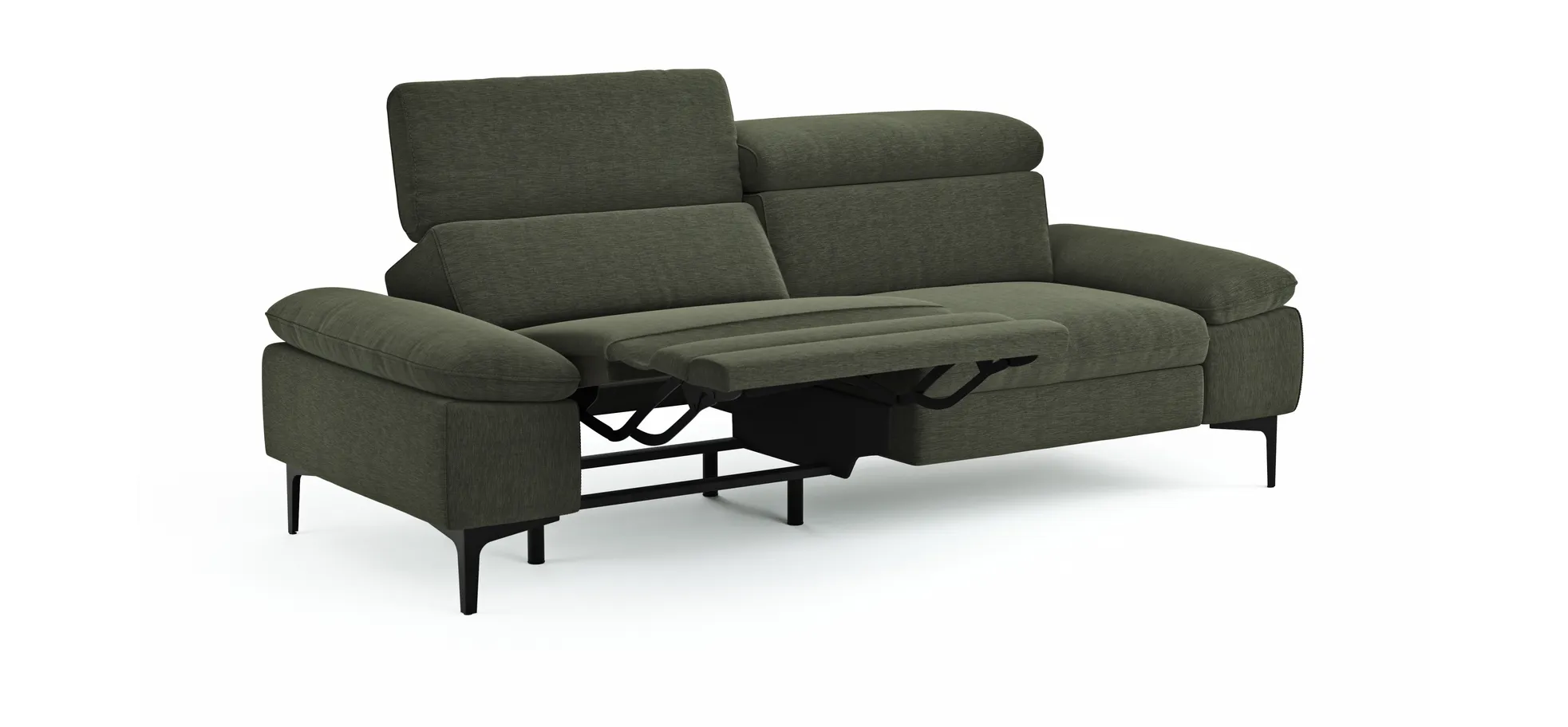 Sofa Felipa - 3-Sitzer inkl. Relaxfunktion (motorisch) und Kopfteil verstellbar, Stoff, Dunkelgrün