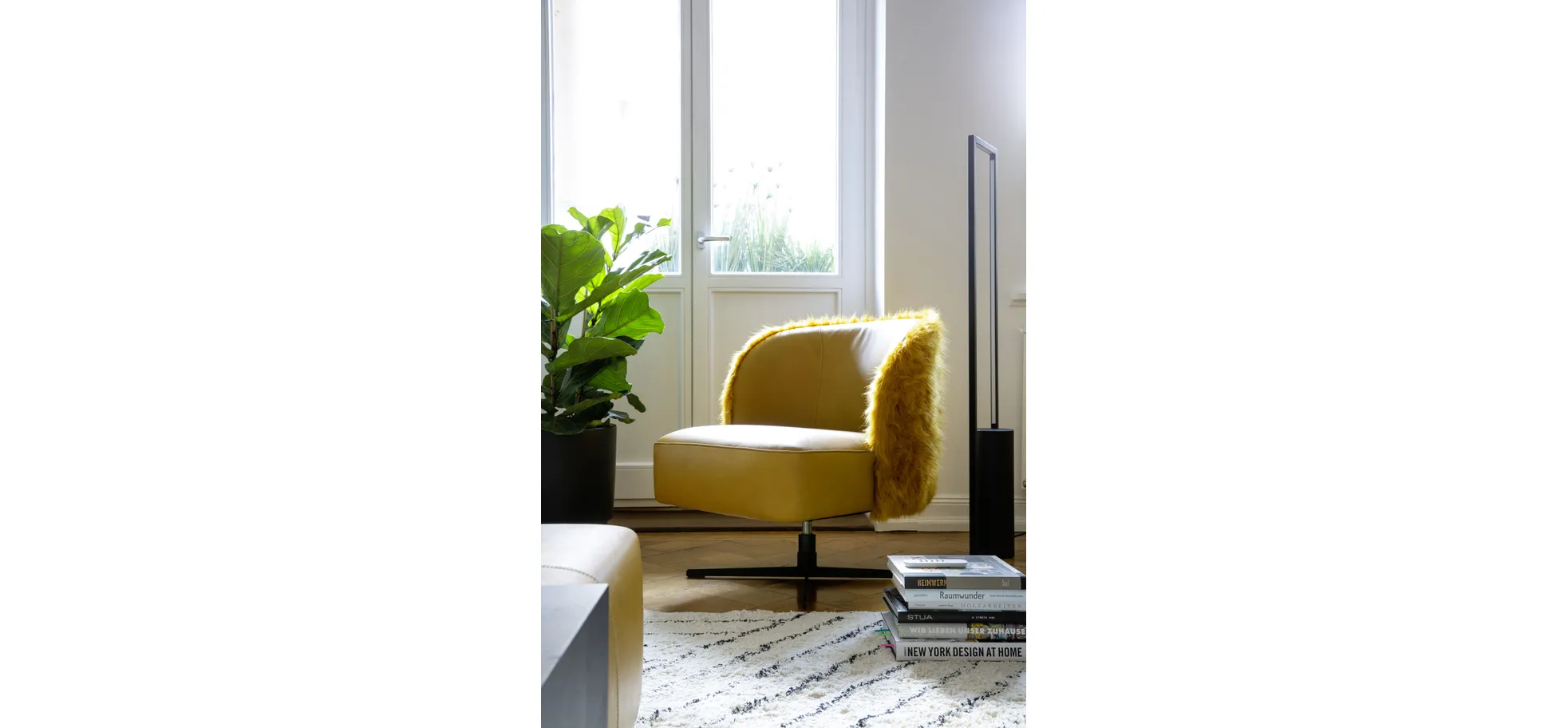 Sessel Cuneo - drehbar, Leder Kurkuma, Stoff, Gold