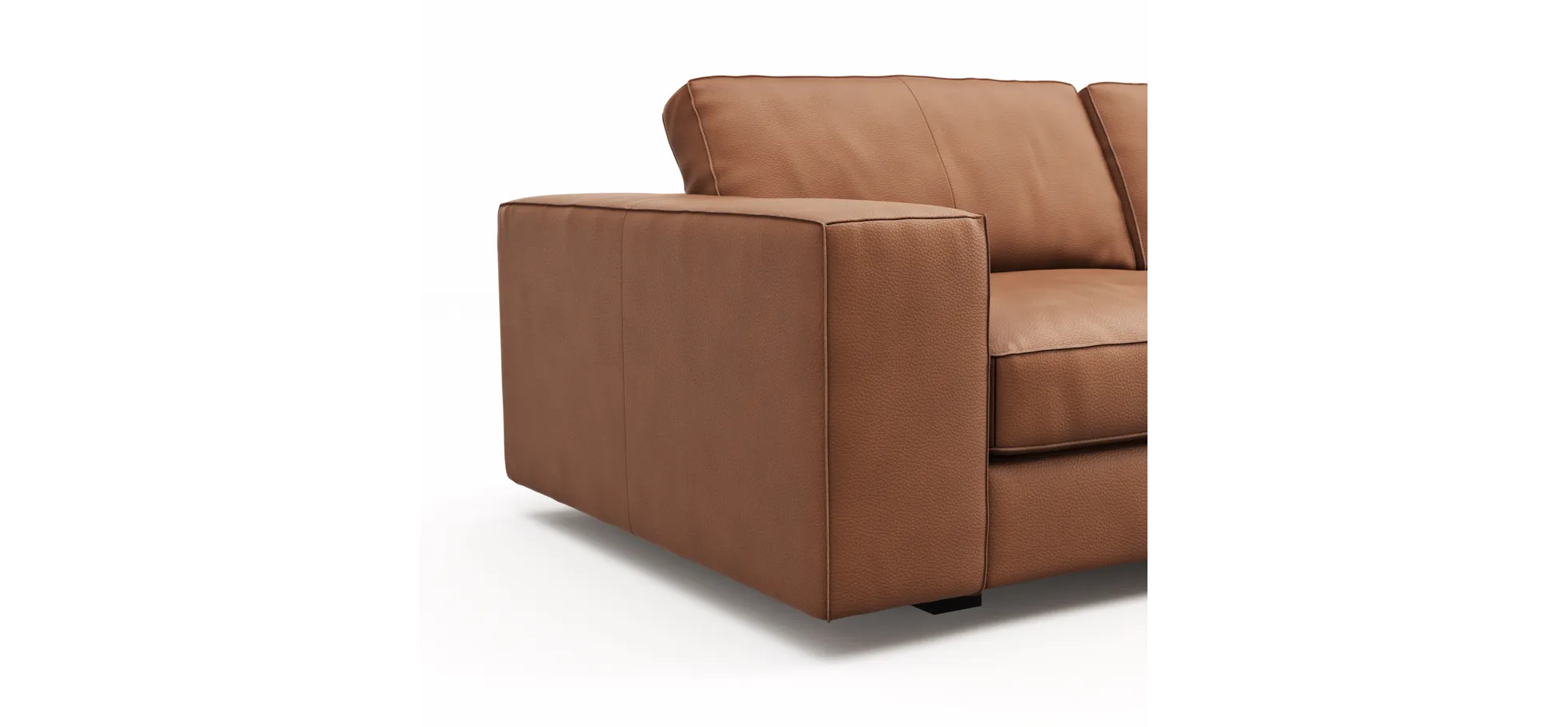 Sofa Aprino 1 - 3,5-Sitzer L, Dickleder, Cognac, Armlehne Block breit