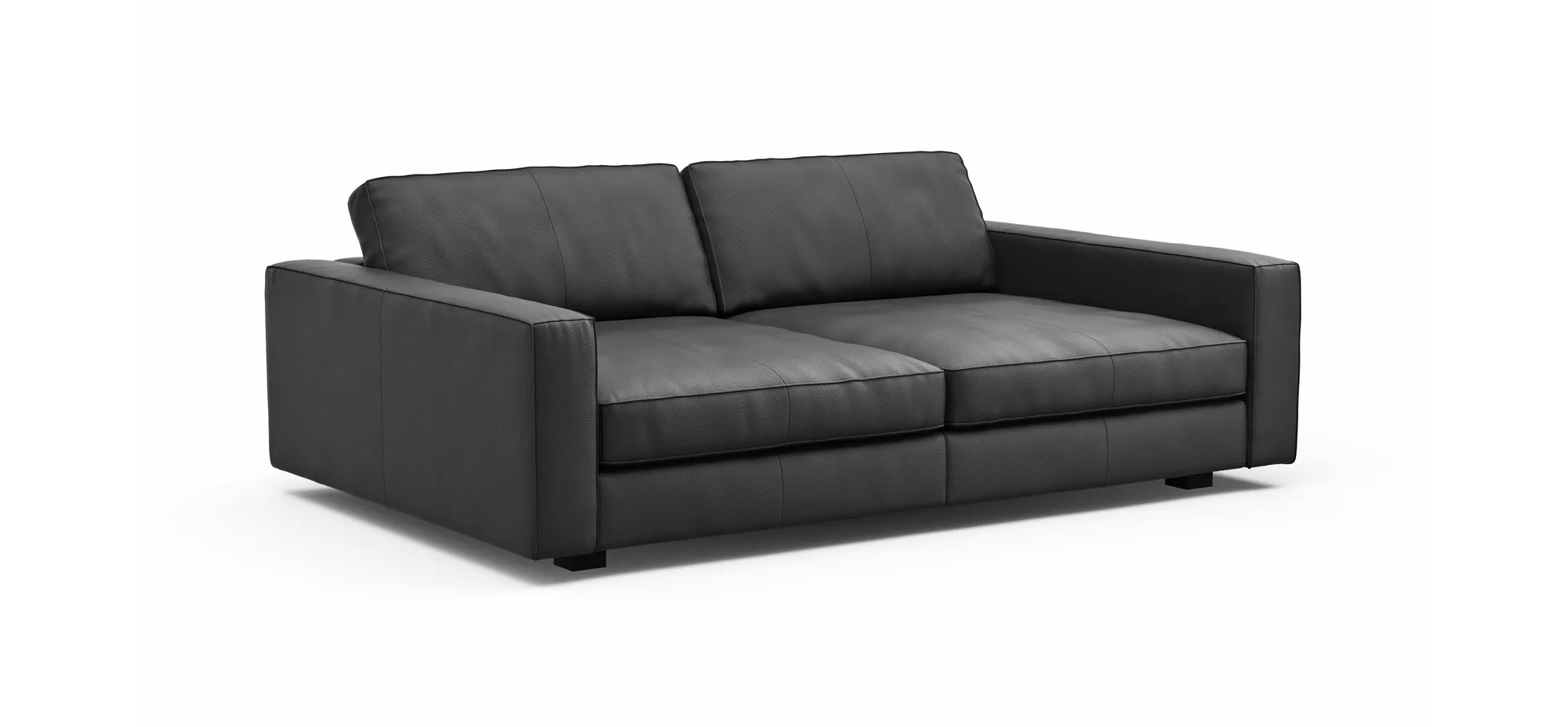 Sofa Aprino 2 - 3,5-Sitzer XXL, Dickleder, Schwarz, Armlehne Block schmal