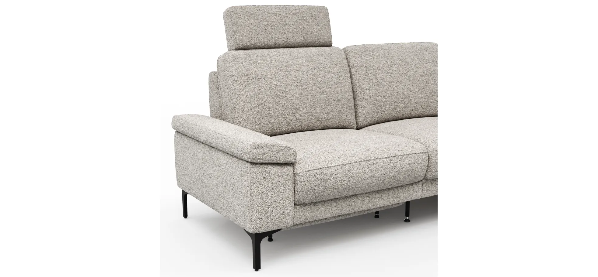 Ecksofa Matero - 2-Sitzer mit Ecke rechts inkl. Relaxfunktion motorisch und Sitzvorzug, Stoff, Hellgrau