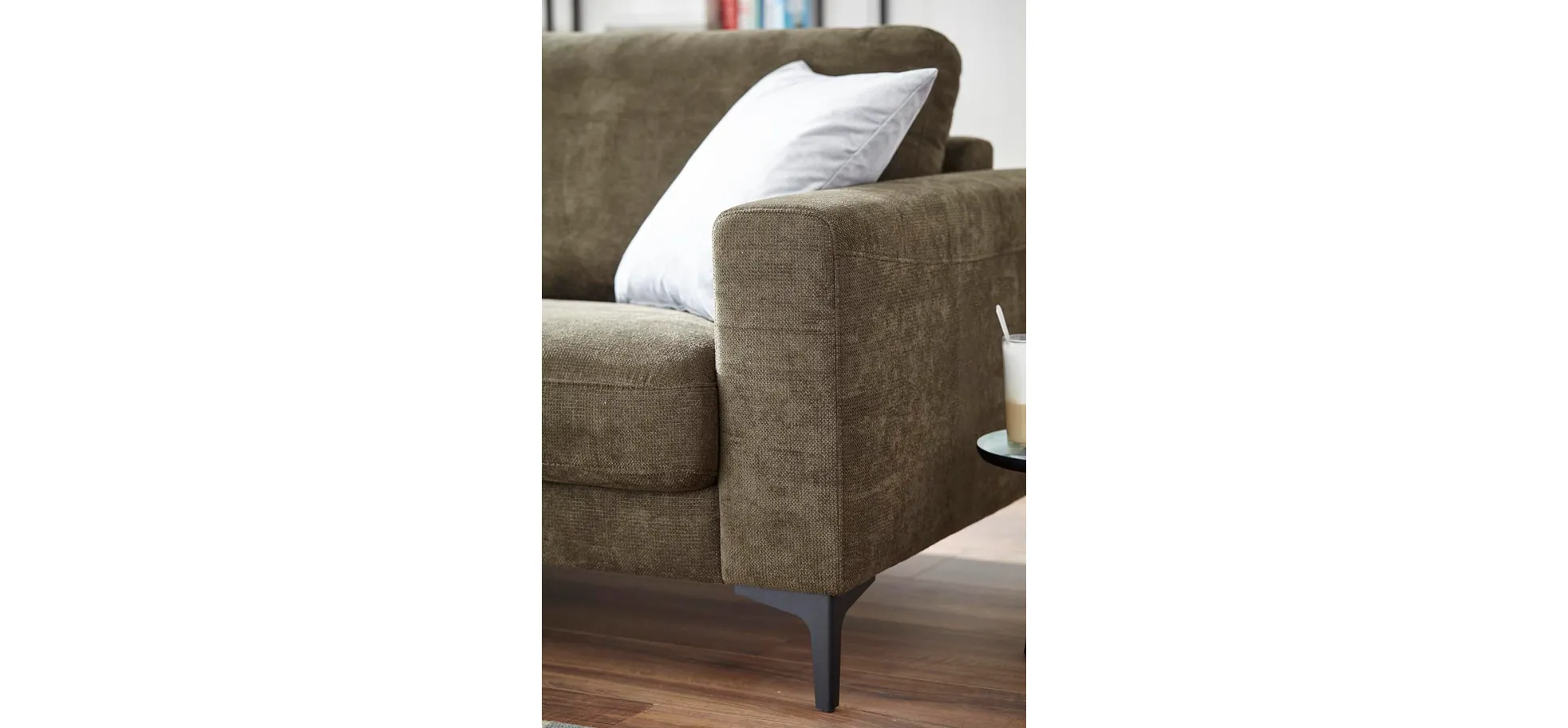 Ecksofa Oviedo - Longchair links mit 1,5-Sitzer, Stoff, Braungrün