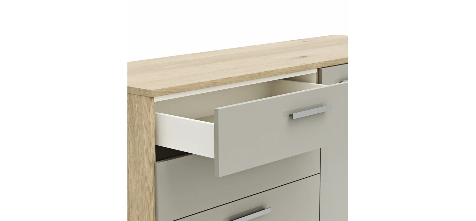 Kommode Viana - Balkeneiche furniert, Taupe