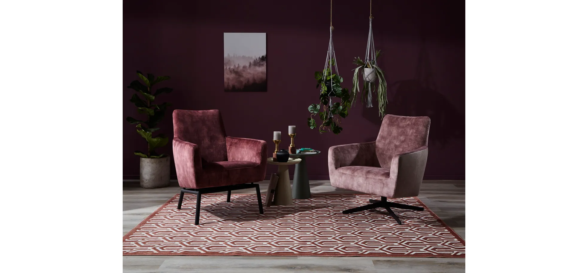 Sessel Matina - Größe L, Velour, Weinrot