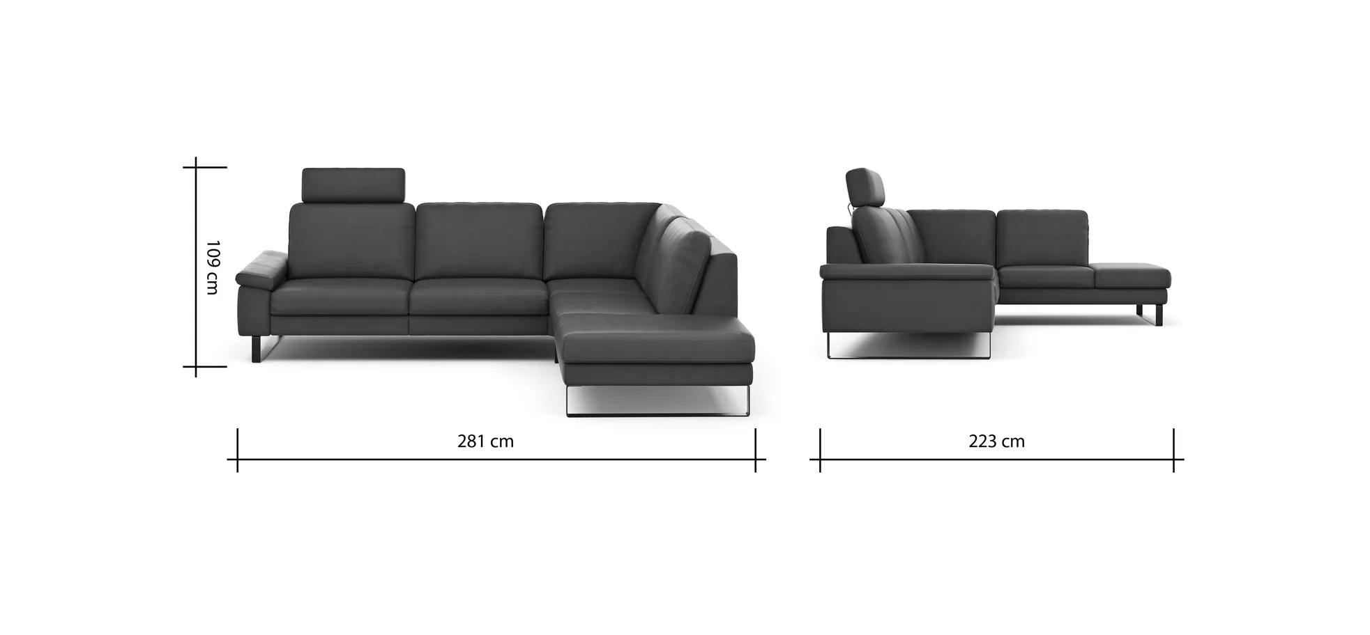 Ecksofa Enna - 3-Sitzer mit Ecke rechts, Leder Mocca