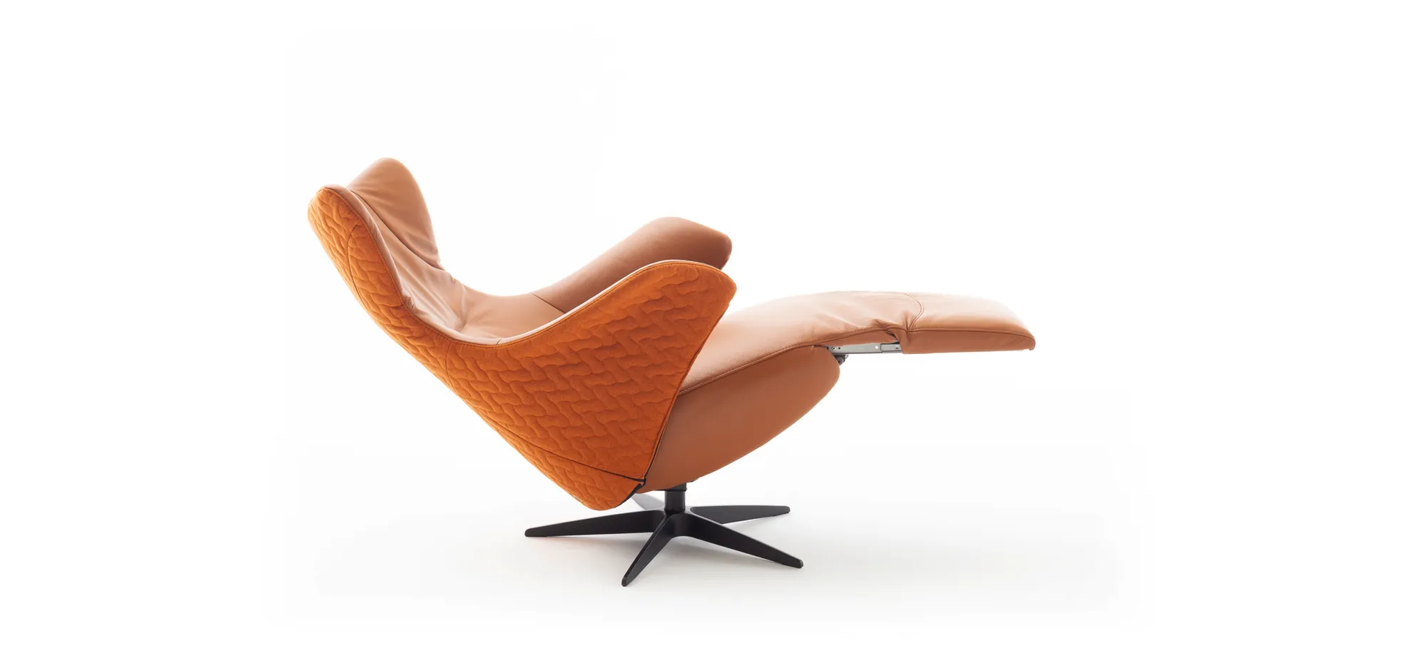 Relaxseessel Follina - Relaxfunktion (motorisch), Leder, Stoff, Cognac