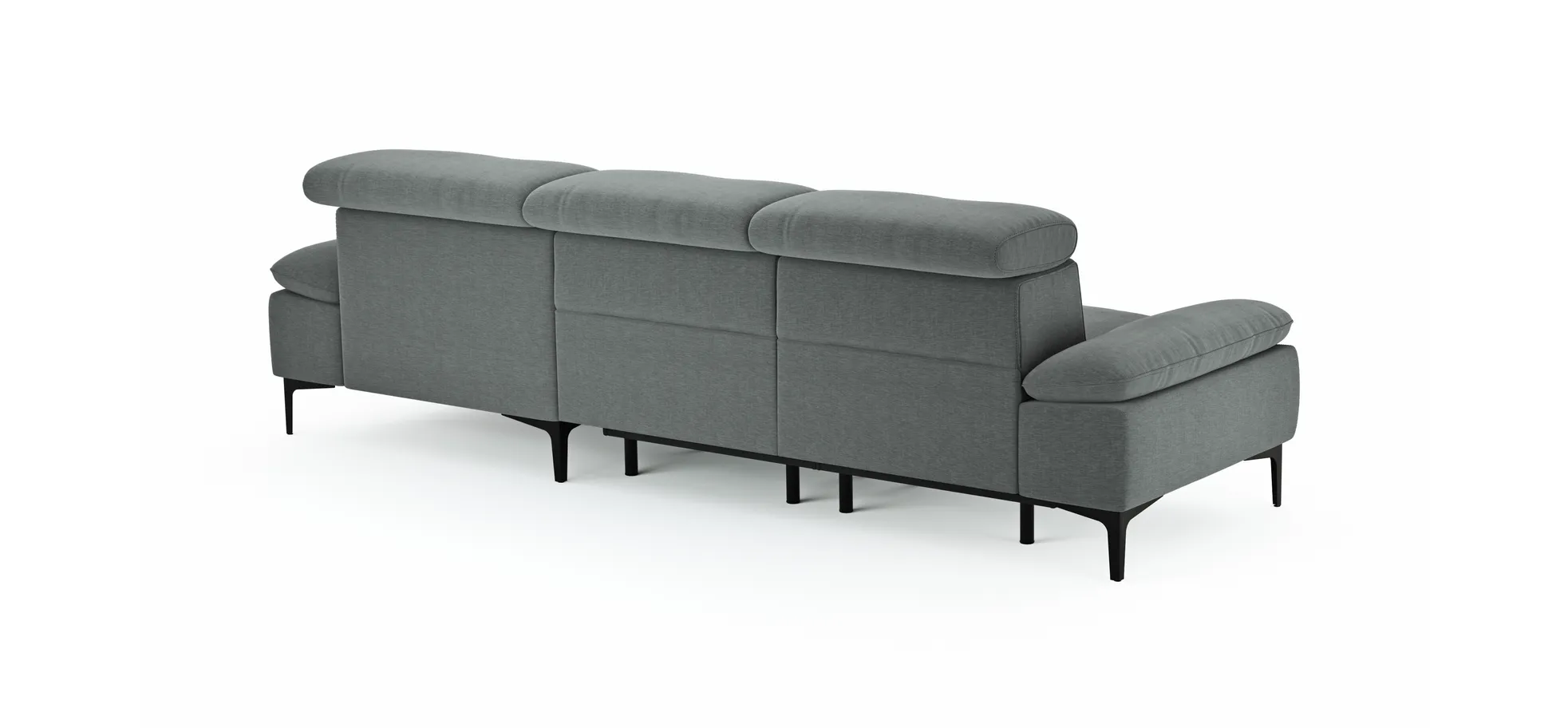 Ecksofa Felipa - 2,5-Sitzer mit Longchair rechts inkl. Armlehne verstellbar und Rückenlehne/Sitztiefe verstellbar (motorisch), Stoff, Grau