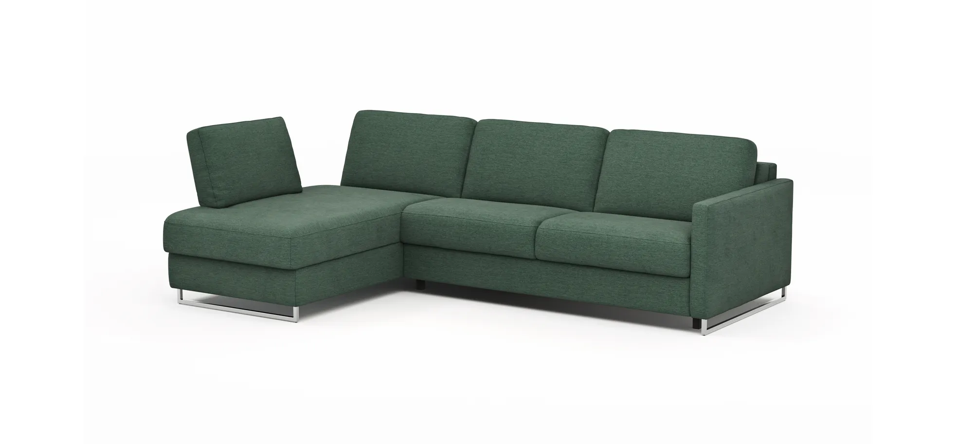Ecksofa Nuoro - Longchair links mit 2-Sitzer inkl. Schlaffunktion und Bettkasten, Stoff, Dunkelgrün