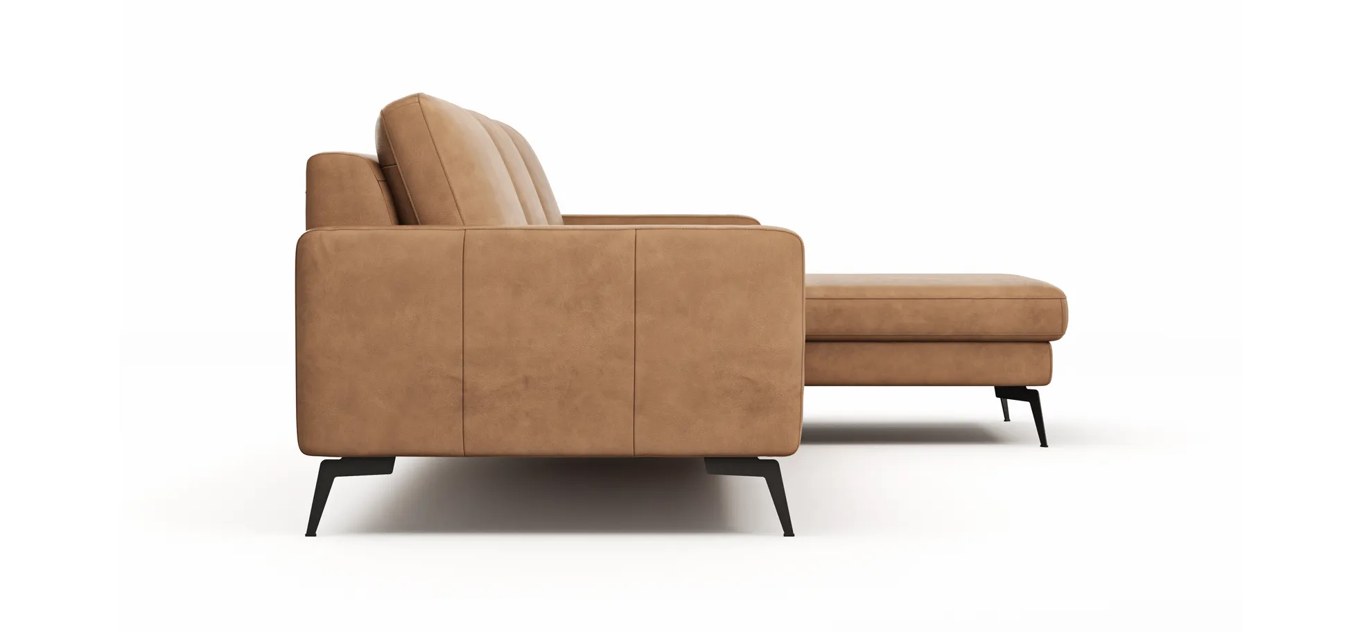 Ecksofa Enna - 3-Sitzer mit Longchair rechts, Armlehne A, Leder, Cognac