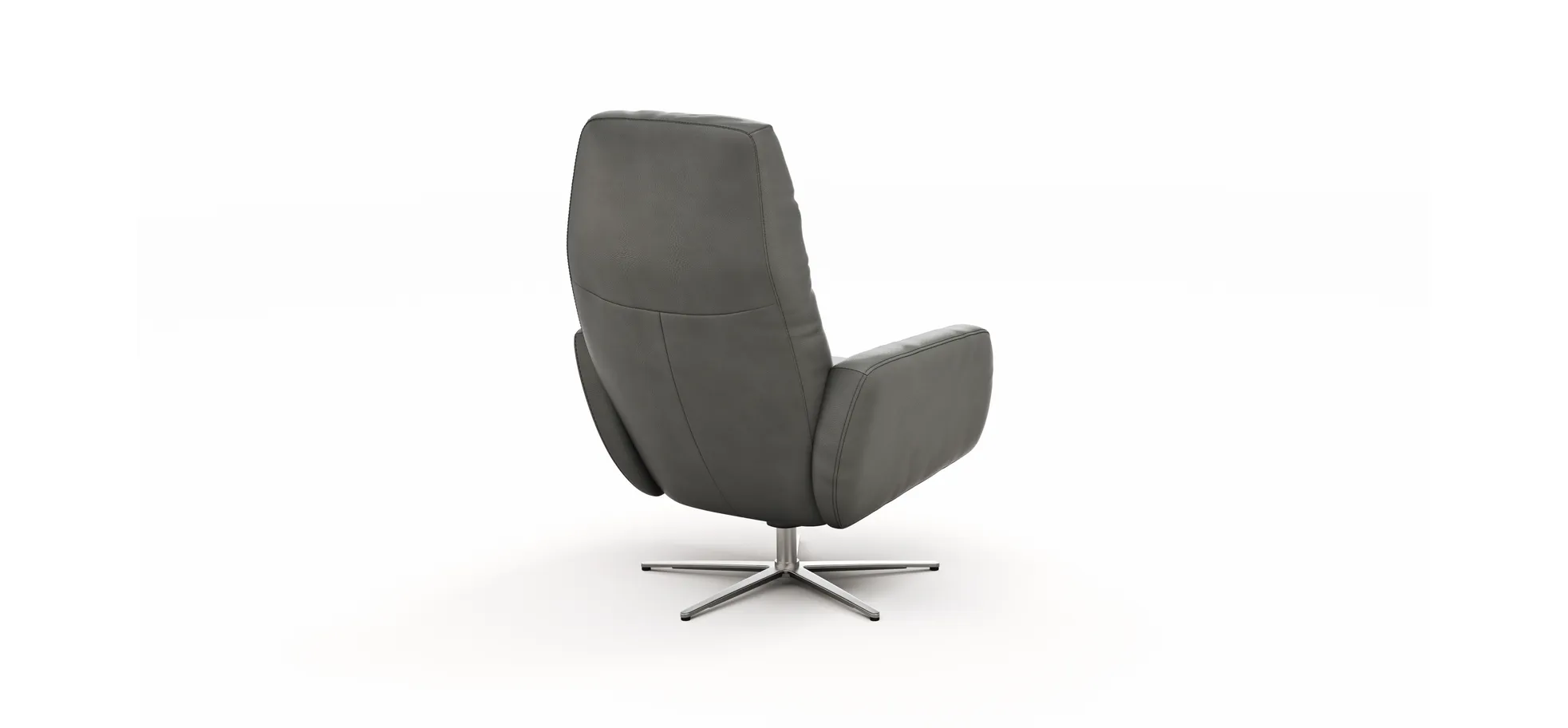 Einzelsessel Terni - Relaxfunktion, Sternfuss, Leder, Grau, 