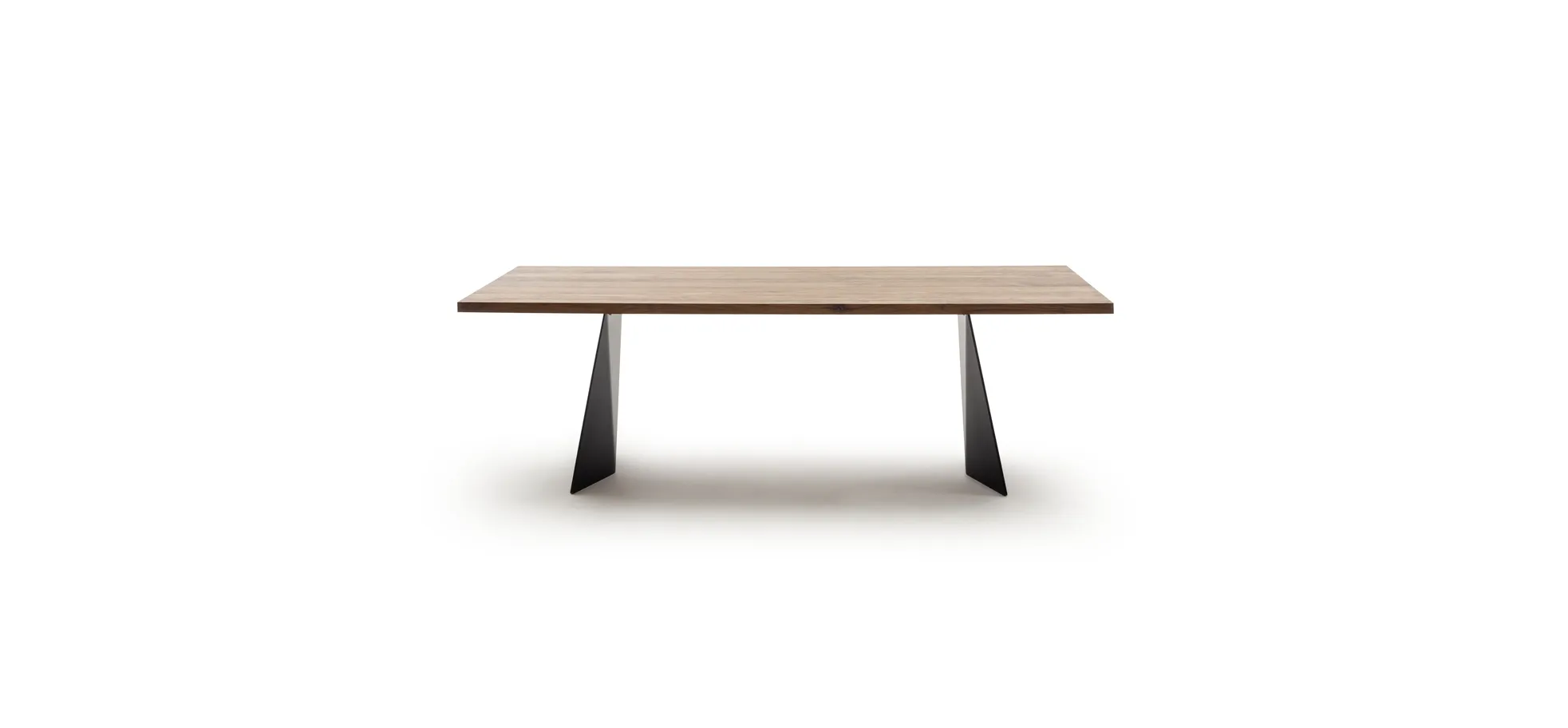 Esstisch 3100 - LB ca. 220x100 cm, Nussbaum Massiv, Stahlwange geneigt, Schwarz