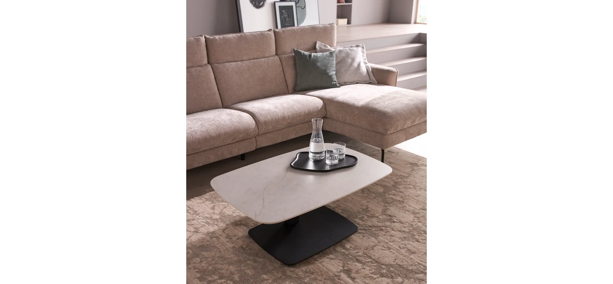 Couchtisch Camas - LBH ca. 100x65x42 cm, Keramik, Creme