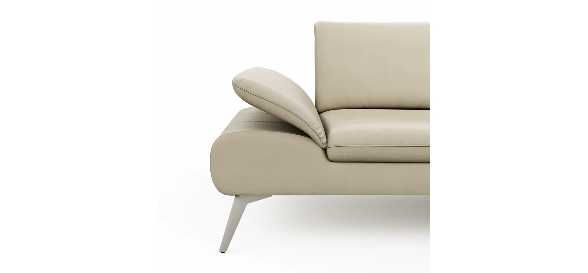 Ecksofa Collina - 2,5-Sitzer, Longchair rechts, inklusive Kopfstütze, Leder, Ecru