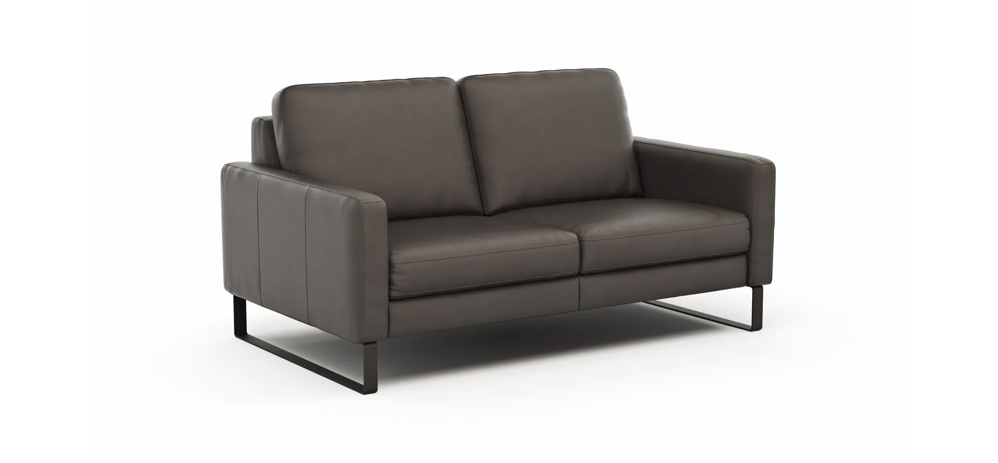 Sofa Enna - 2,5-Sitzer, Armlehne A, Leder, Schwarz, Kufe, Schwarz