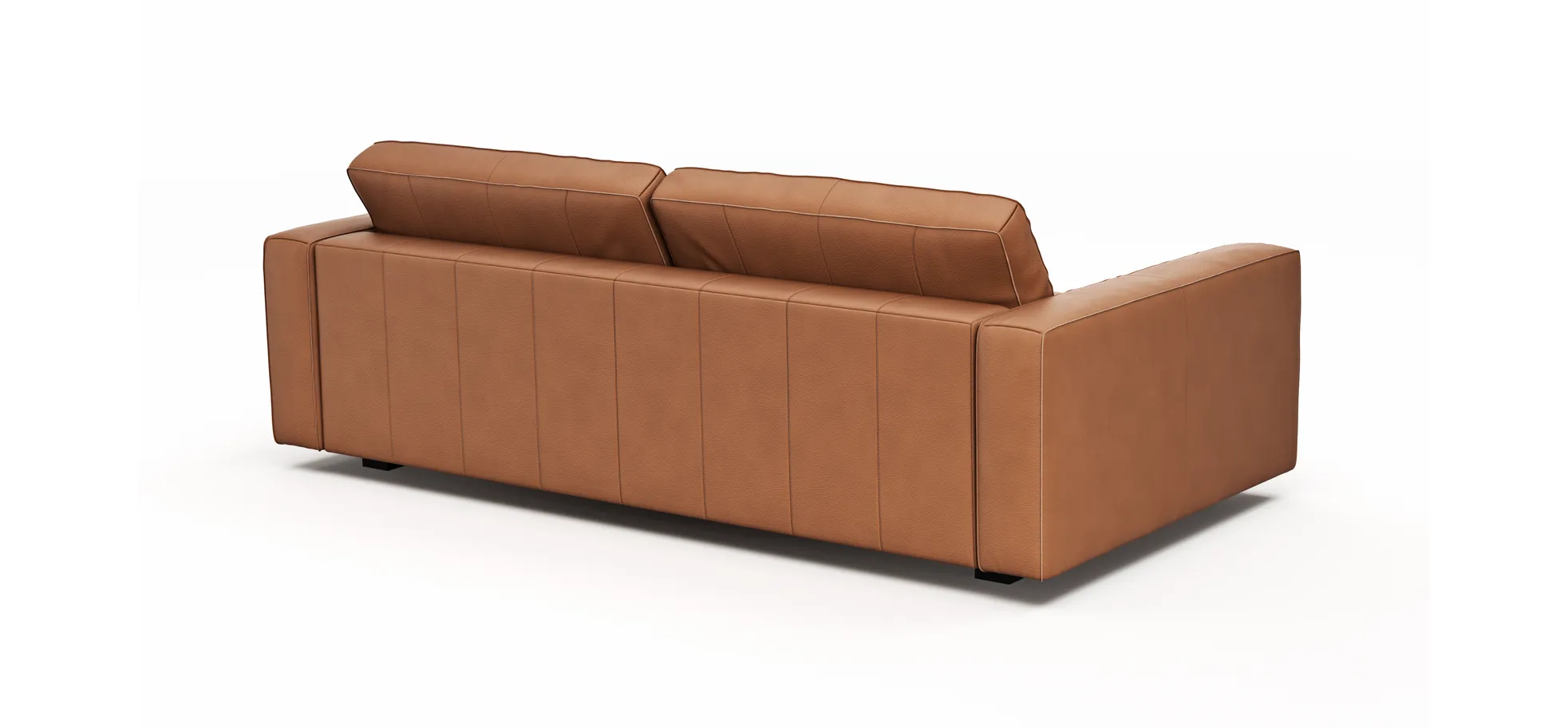 Sofa Aprino 2 - 3,5-Sitzer L, Dickleder, Cognac, Armlehne Block schmal