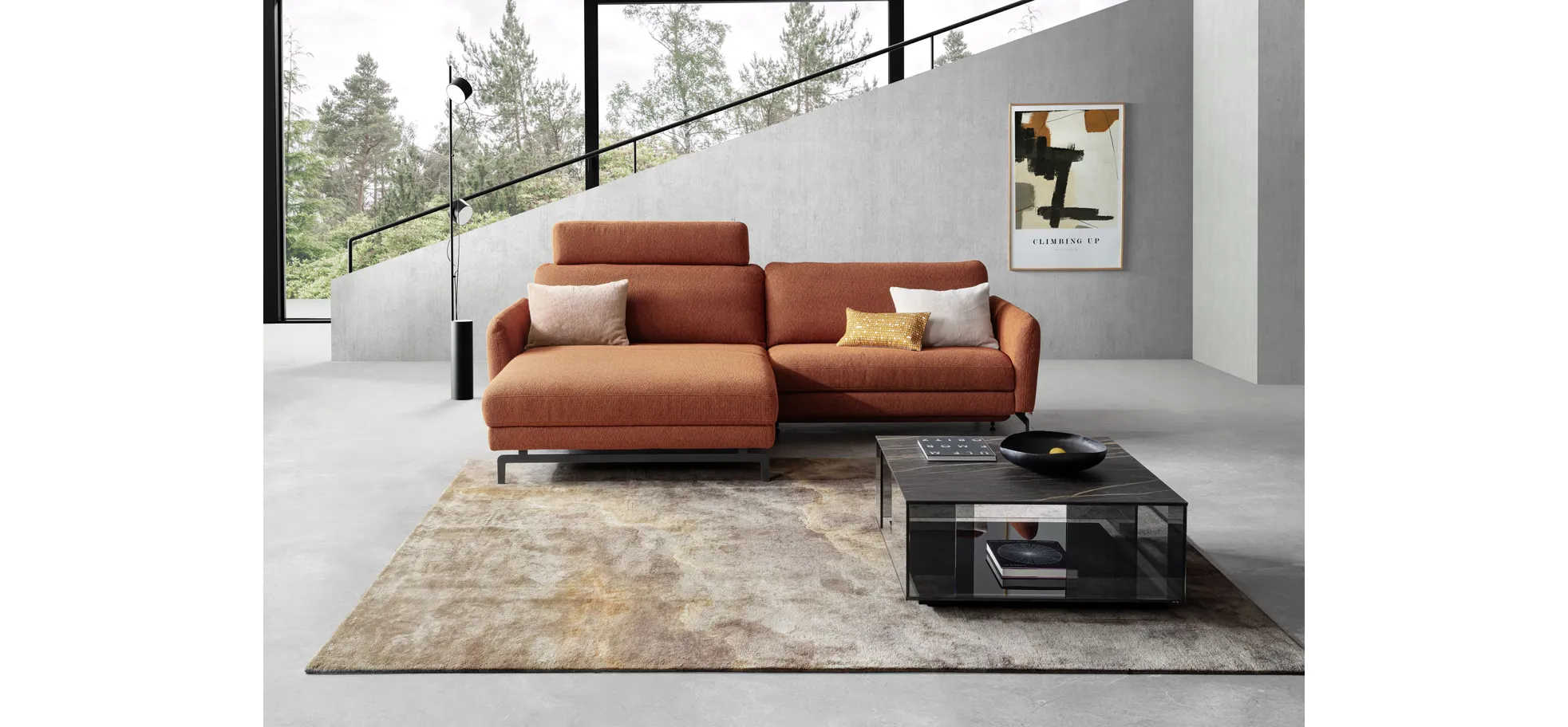 Ecksofa Enna - Longchair links mit 1,75-Sitzer, Stoff, Terracotta