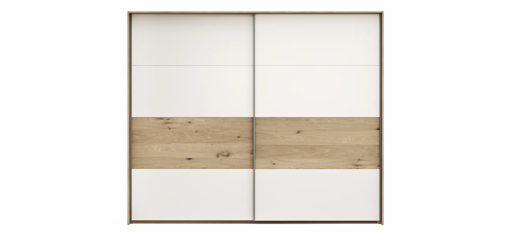 Schwebetürenschrank Viana - B ca. 248 cm, Furnier, Balkeneiche, Weiß