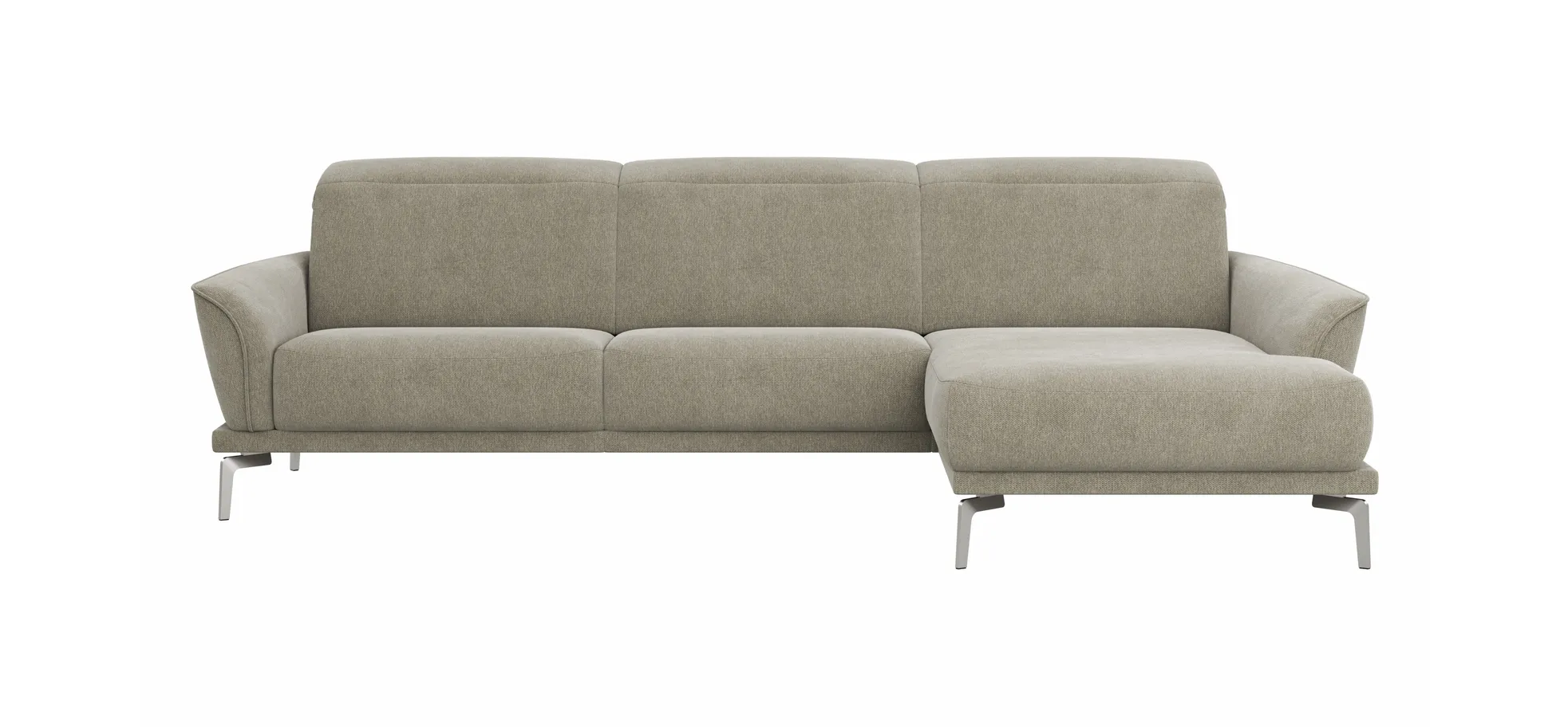 Ecksofa Amadena - 2-Sitzer mit Longchair rechts inkl. Kopfteilverstellung, Stoff, Limone 144964