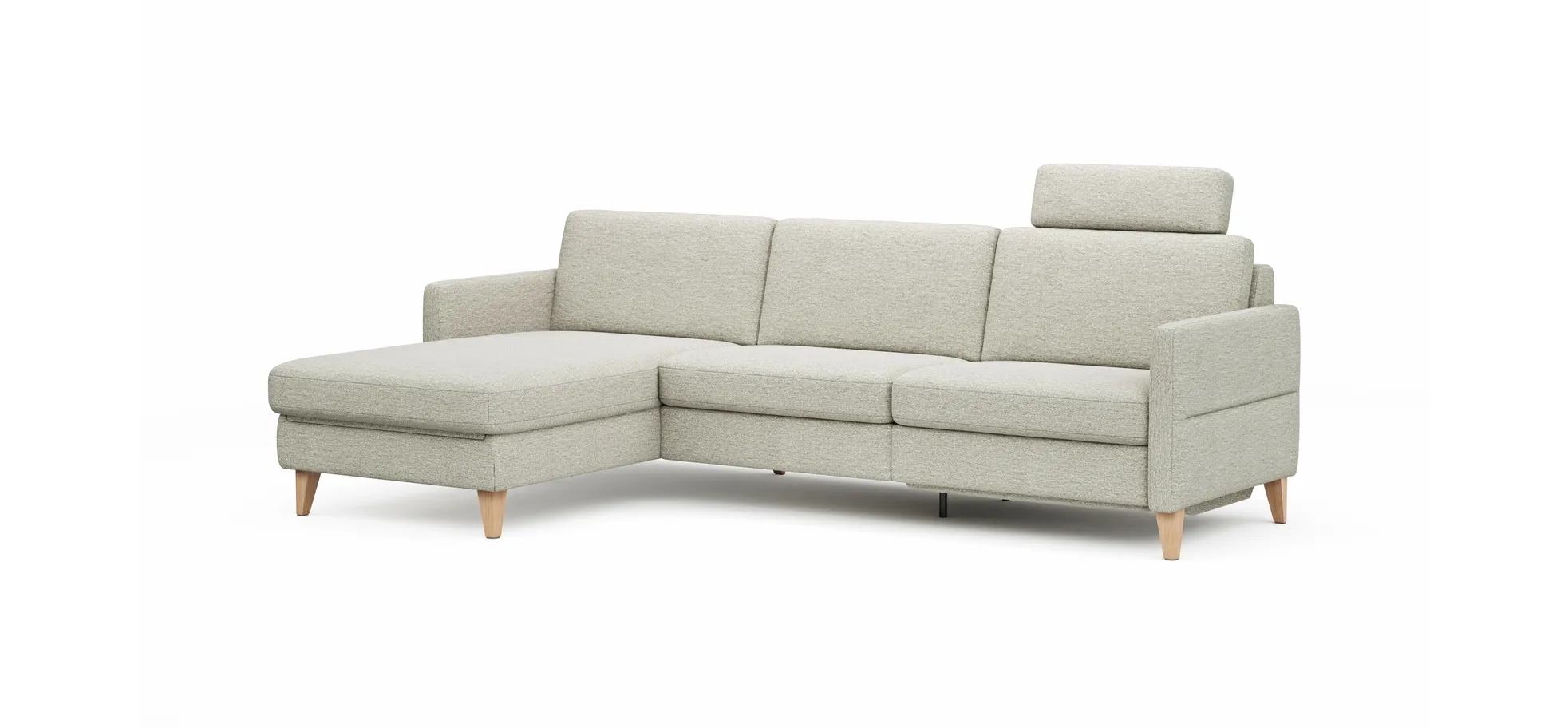 Ecksofa Arima - Longchair links mit 2,5-Sitzer inkl. Relaxfunktion und Sitzvorzug (motorisch), Stoff, Creme