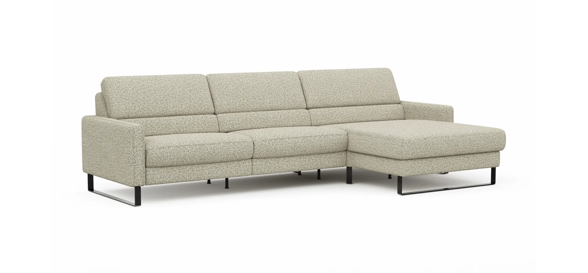 Ecksofa Valera - 3-Sitzer mit Longchair rechts inkl. Rückenlehne verstellbar, Stoff, Limone