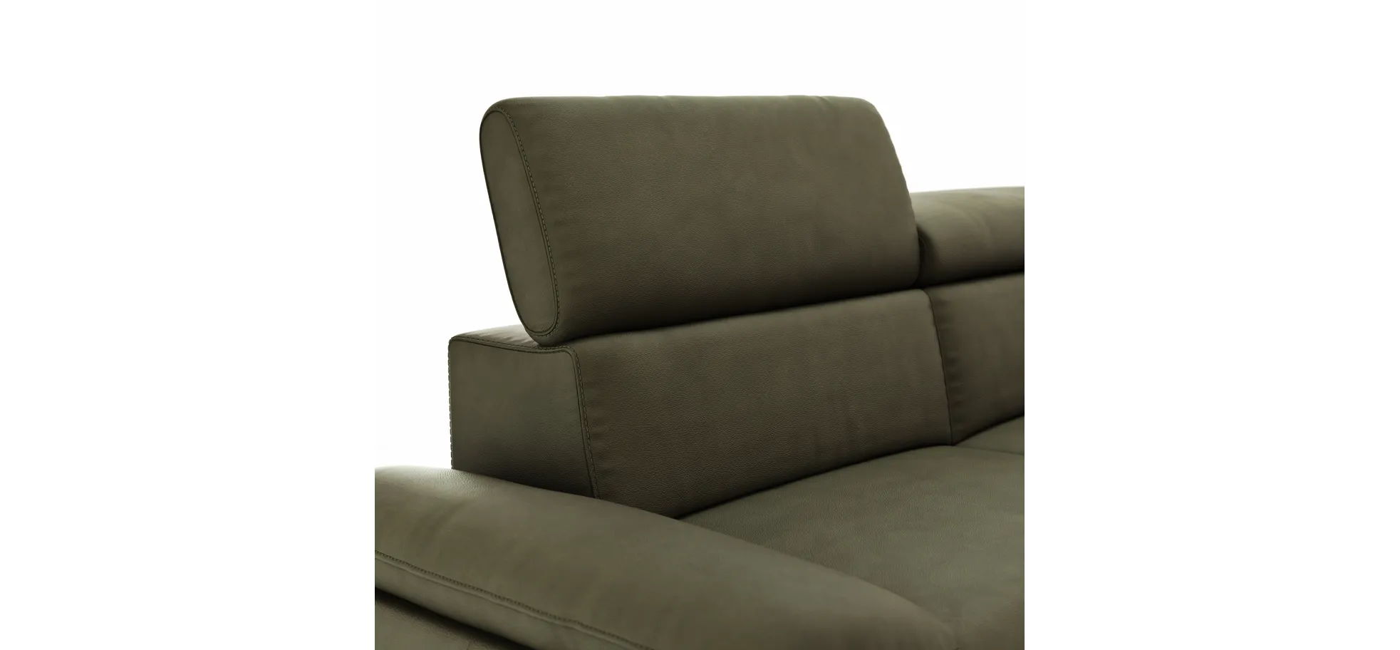 Ecksofa Felipa - 2,5-Sitzer mit Ecke rechts inkl. Armlehne verstellbar und Rückenlehne/Sitztiefe verstellbar (motorisch), Leder, Olive