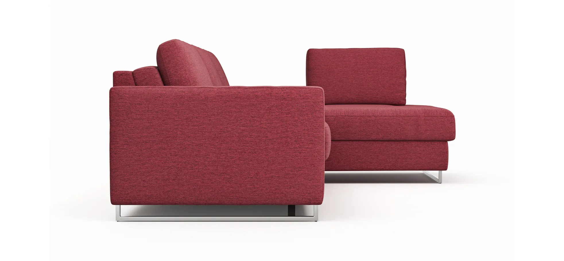 Ecksofa Nuoro - 2-Sitzer mit Longchair rechts inkl. Schlaffunktion und Bettkasten, Stoff, Rubin