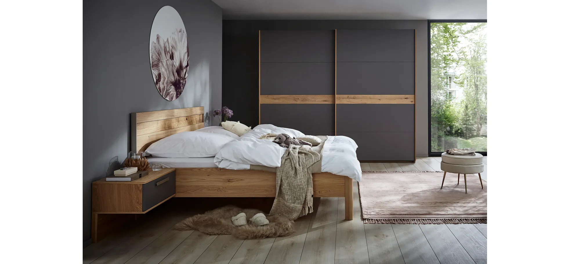 Bett Viana - Liegefläche ca. 160x200 cm, Furnier, Balkeneiche