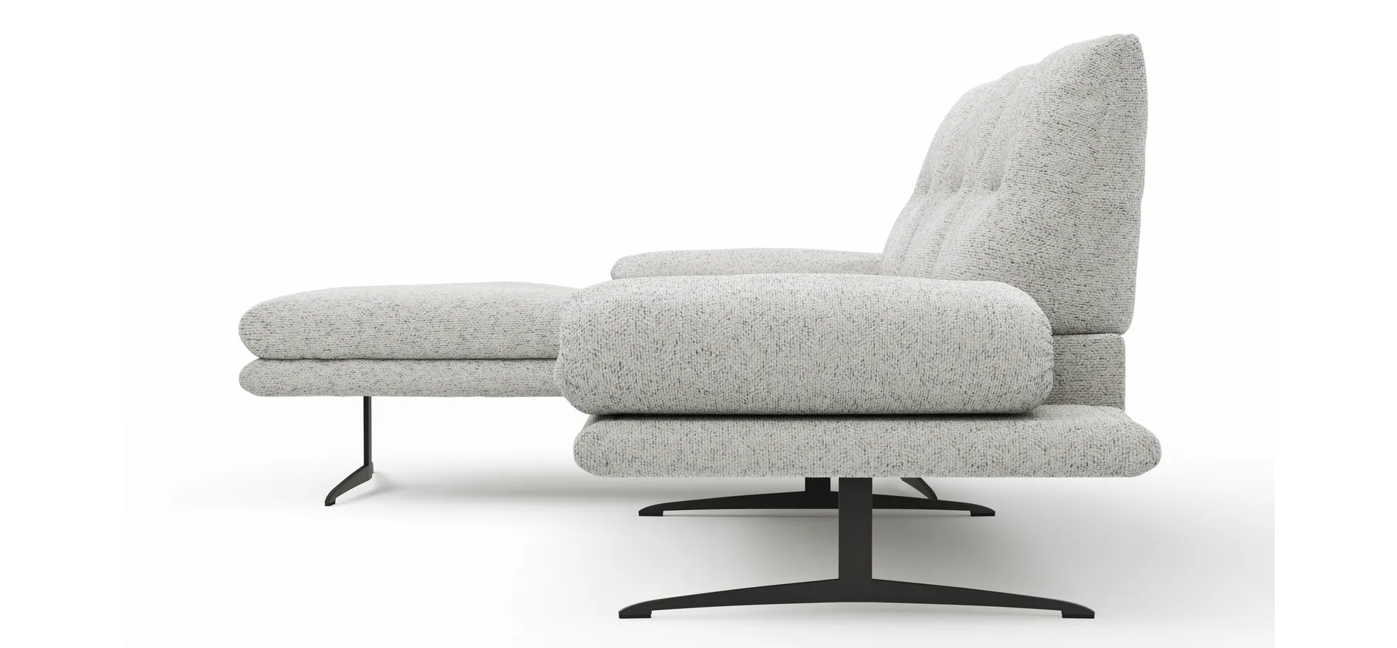 Ecksofa Lucero 2.0 - Longchair mit 2-Sitzer rechts inkl. Sitztiefenverstellung, Drehsitz und Sitztiefe verstellbar, Stoff, Offwhite