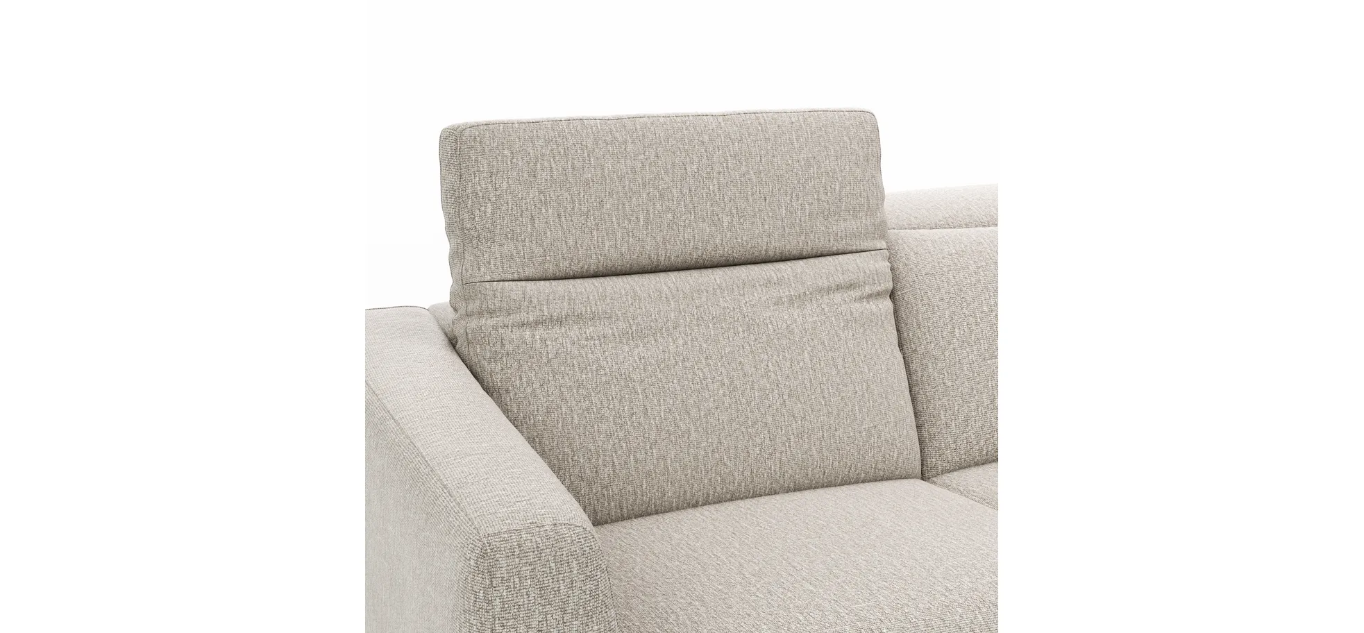 Ecksofa Rafaela 2.0 - 2,5-Sitzer mit Longchair rechts inkl. Sitzvorzug, Kopteilverstellung motorisch und Relaxfunktion motorisch im Longchair, Stoff, Champagner