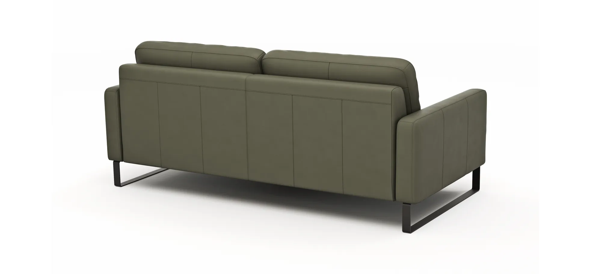 Sofa Enna - 3,5-Sitzer, Armlehne A, Leder, Olive, Kufe, Schwarz