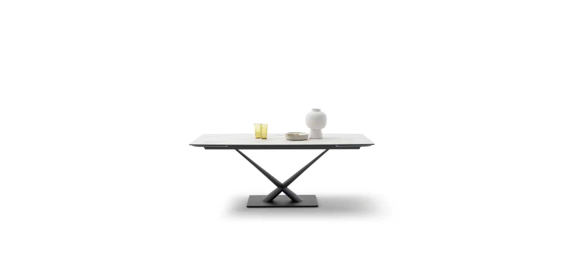 Esstisch Savona - LB ca. 200x100 cm, ausziehbar, Keramik, Weiß, Bootsform
